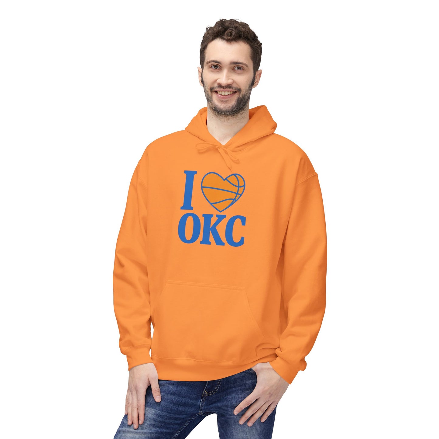 I Love OKC Basketball Hoodie | Oklahoma City Fan Pullover | Blue & Orange Game Day Sweatshirt