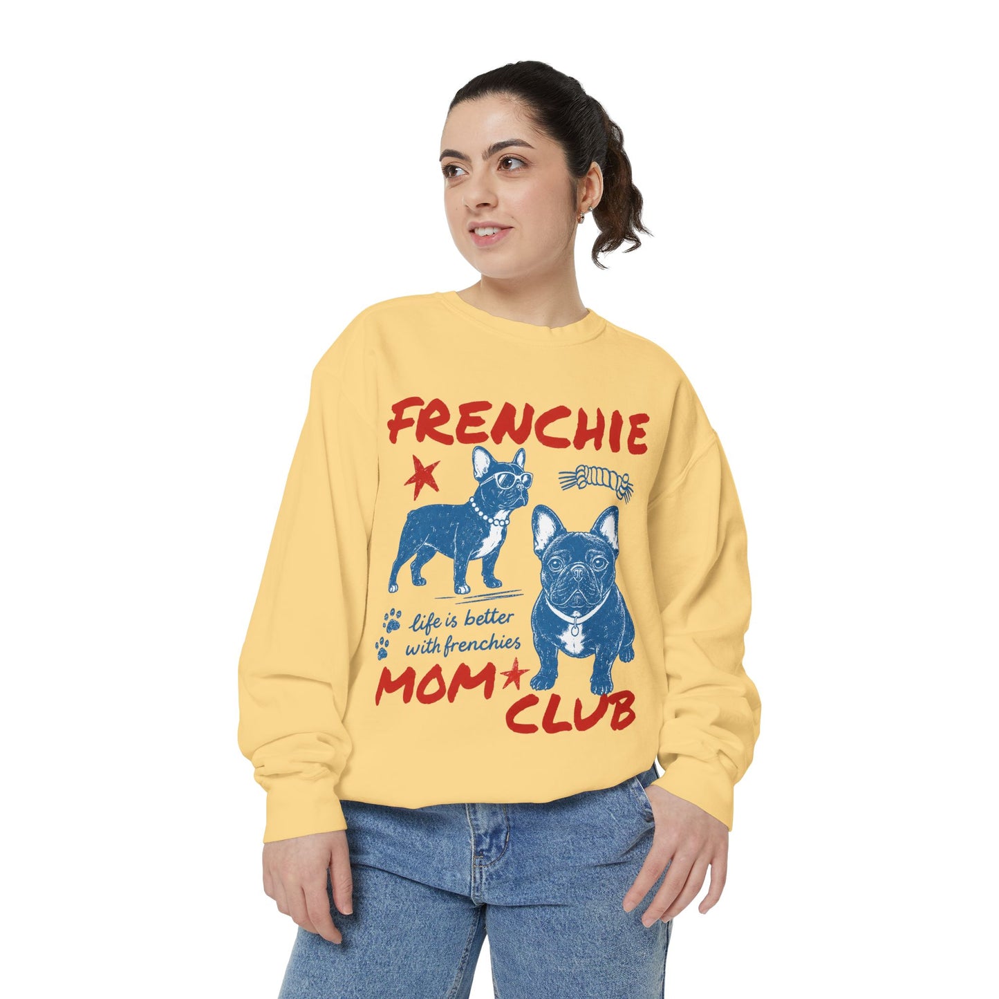 Frenchie Mom Club Sweatshirt, French Bulldog Mom Crewneck, Frenchie Mama Sweatshirt, Dog Mom Gift, Vintage French Bulldog Graphic Sweatshirt, Cozy Frenchie Lover Pullover