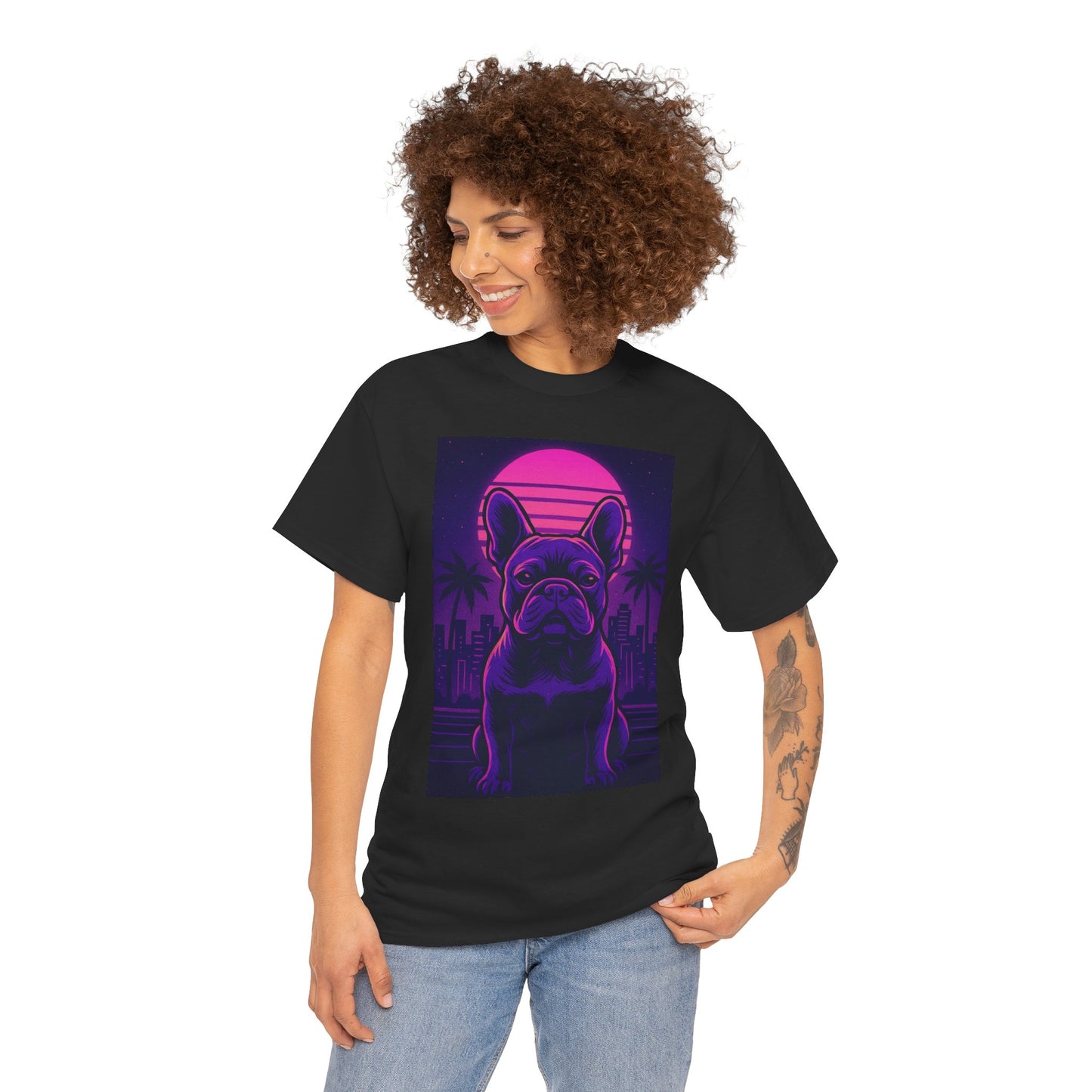 Vaporwave French Bulldog T-Shirt | Retro Neon Dog Tee | 80s Aesthetic Frenchie Shirt | Synthwave Graphic Tee | Cool Gift for Pet Lovers