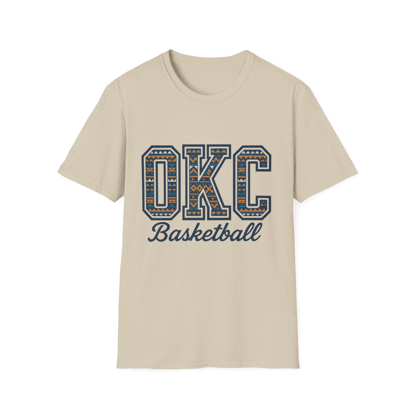 OKC Basketball T-Shirt | Tribal Aztec Letters Tee | Oklahoma City Basketball Shirt | OKC Fan Gift | Unisex Game Day Tee | Orange Thunder Style