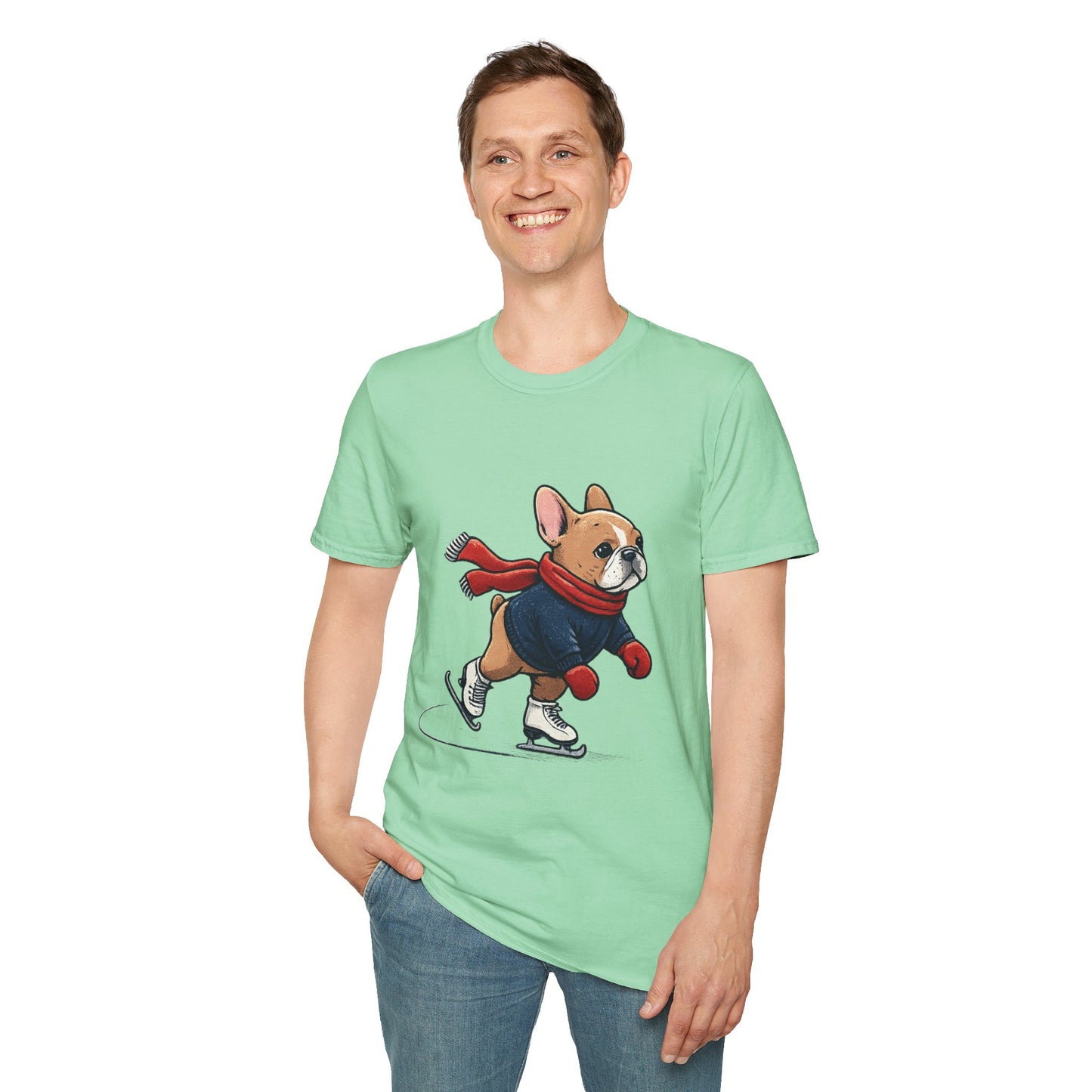 French Bulldog Ice Skating Shirt – Cute Winter Frenchie Tee, Holiday Dog Lover Gift, Skating Frenchie T-Shirt, Cozy Winter Puppy Graphic Tee