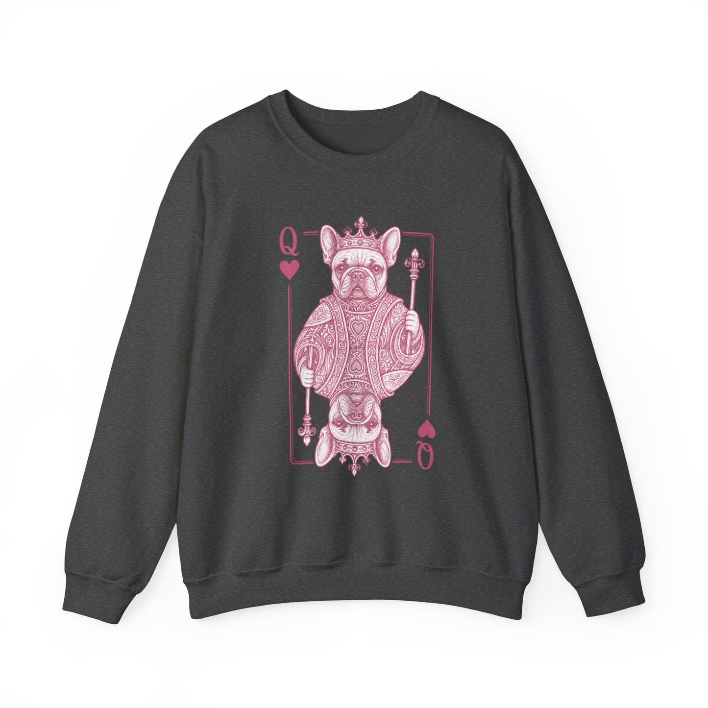 Queen of Hearts French Bulldog Sweatshirt, Frenchie Queen Playing Card Sweatshirt, Dog Mom Crewneck, Royal French Bulldog Gift, Cute Frenchie Sweatshirt