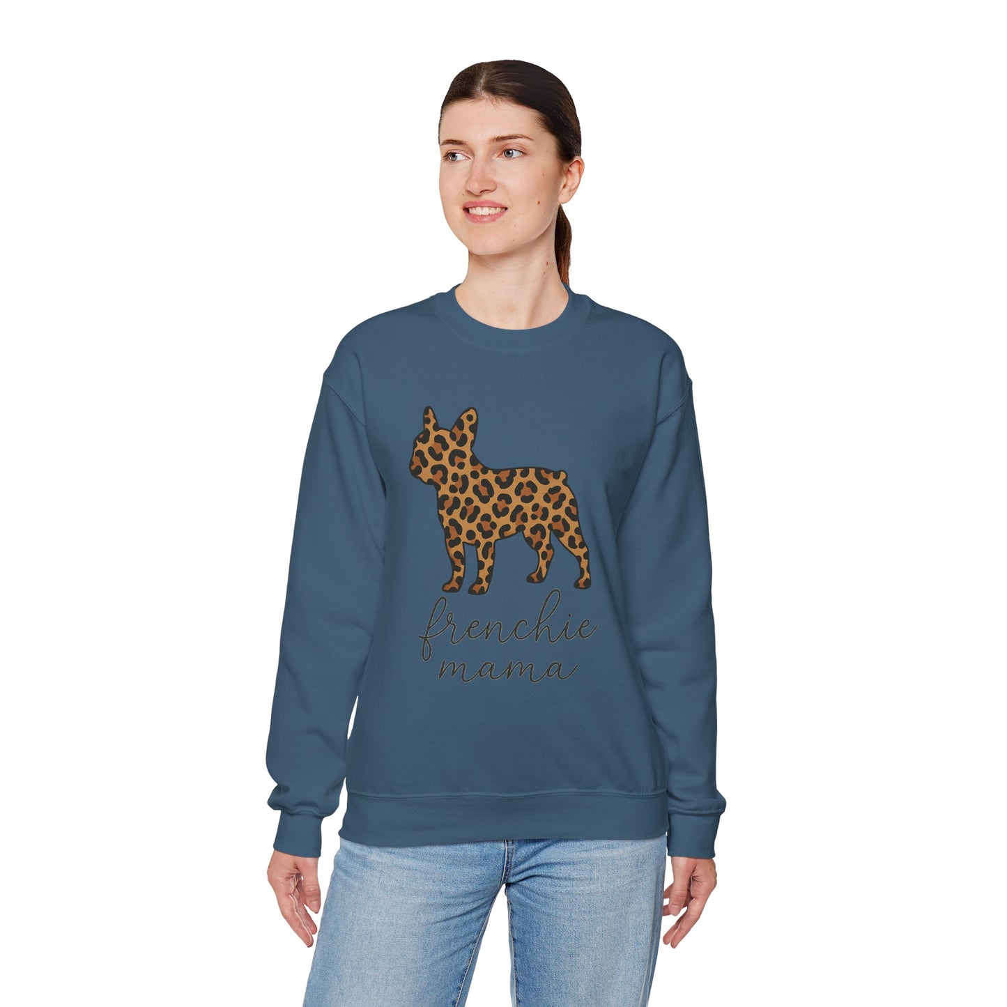 Frenchie Mama Leopard Print Sweatshirt | French Bulldog Mom Crewneck | Cheetah Print Frenchie Sweater | Dog Mom Gift | Cute Animal Print Pullover