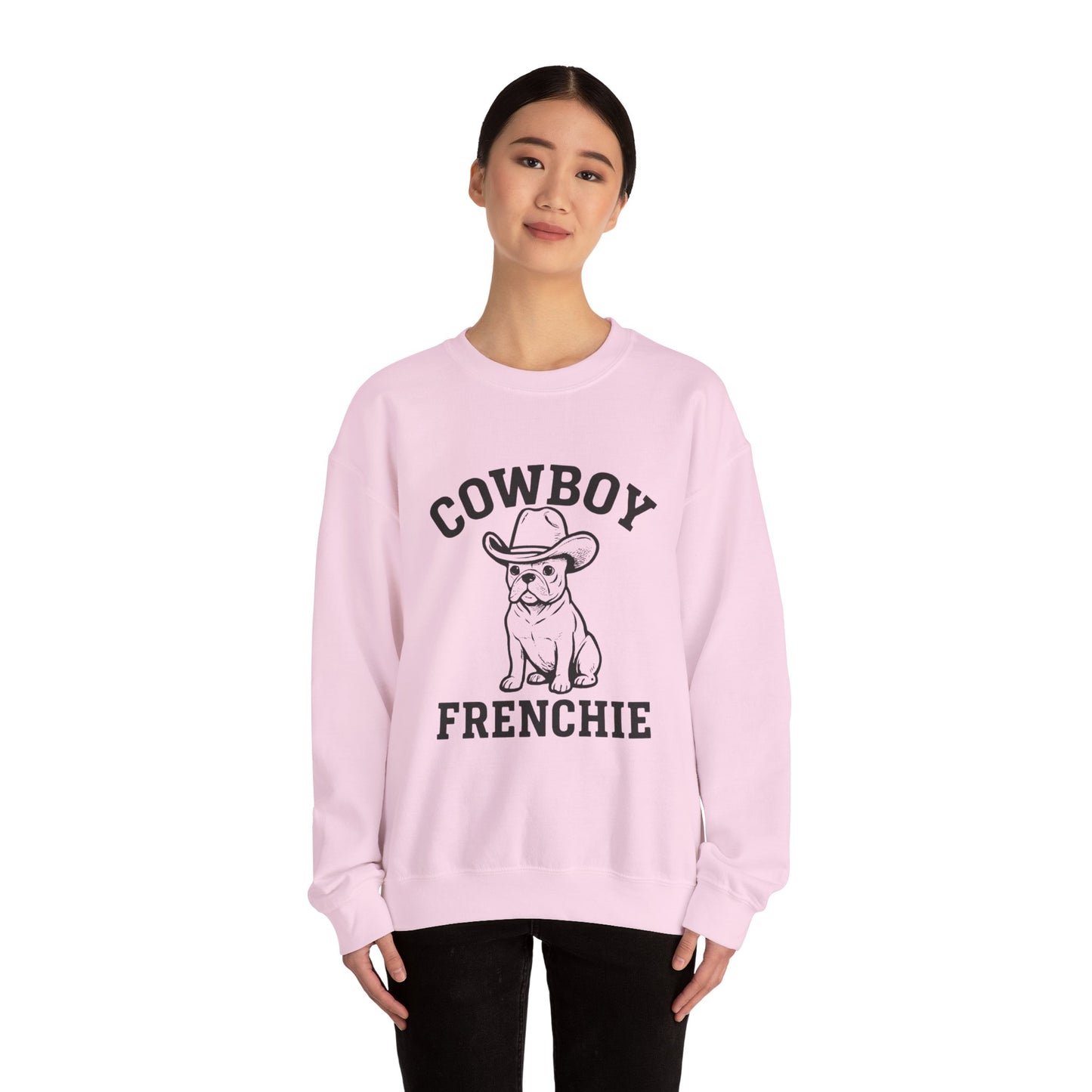 Cowboy Frenchie Sweatshirt – Western French Bulldog Crewneck, Cowboy Dog Sweater, Cute Frenchie Mom Gift, Country Western Dog Lover Shirt, Rustic Cowboy Pet Apparel
