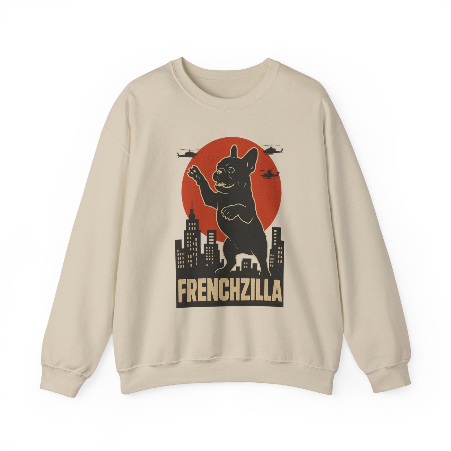 French Bulldogzilla Sweatshirt | Godzilla Inspired French Bulldog Graphic Tee | Retro Japanese Movie Style Dog Lover Shirt | Funny Frenchie Gift