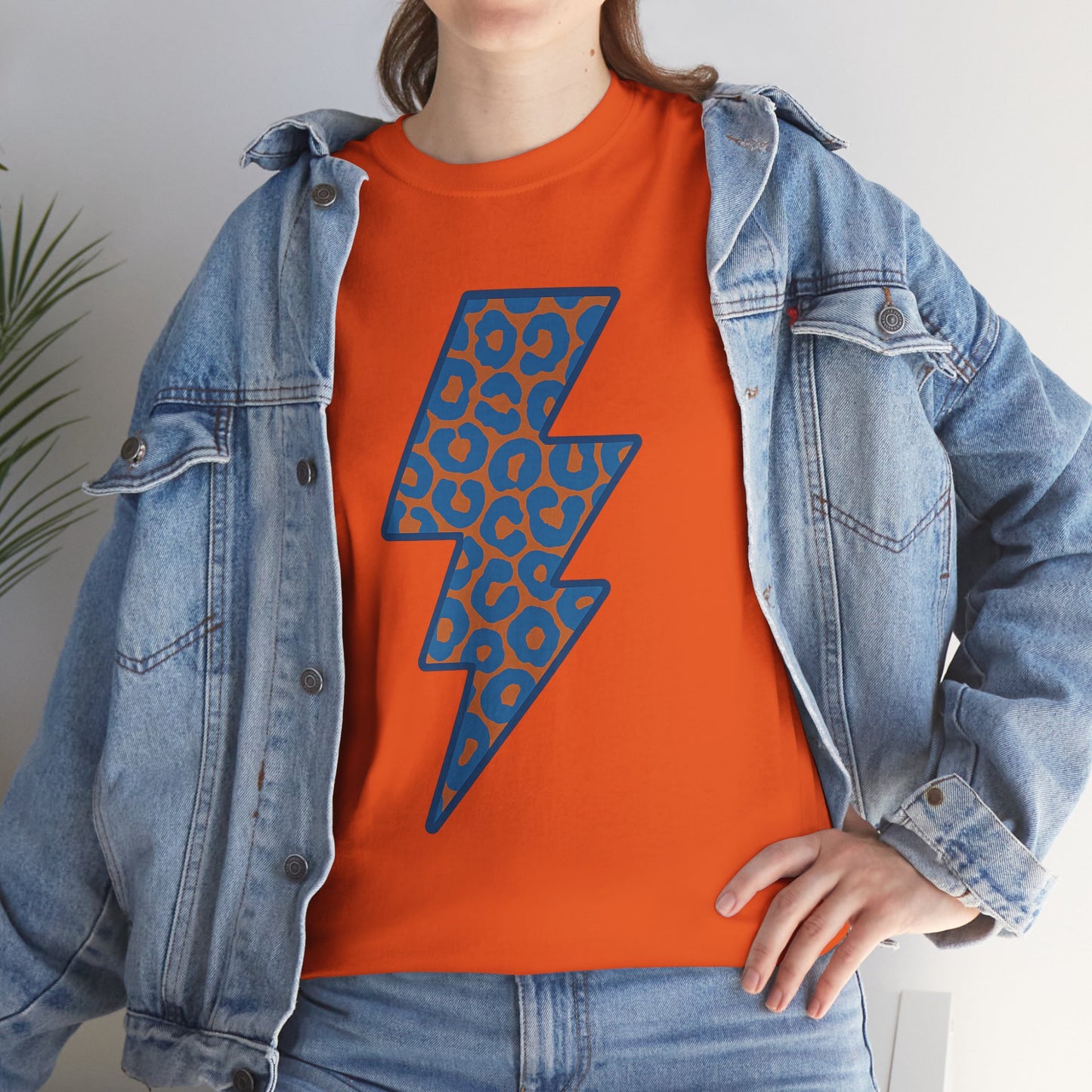 Blue Leopard Lightning Bolt T-Shirt | OKC Thunder Inspired Shirt | Orange & Blue Game Day Tee | Retro Lightning Graphic