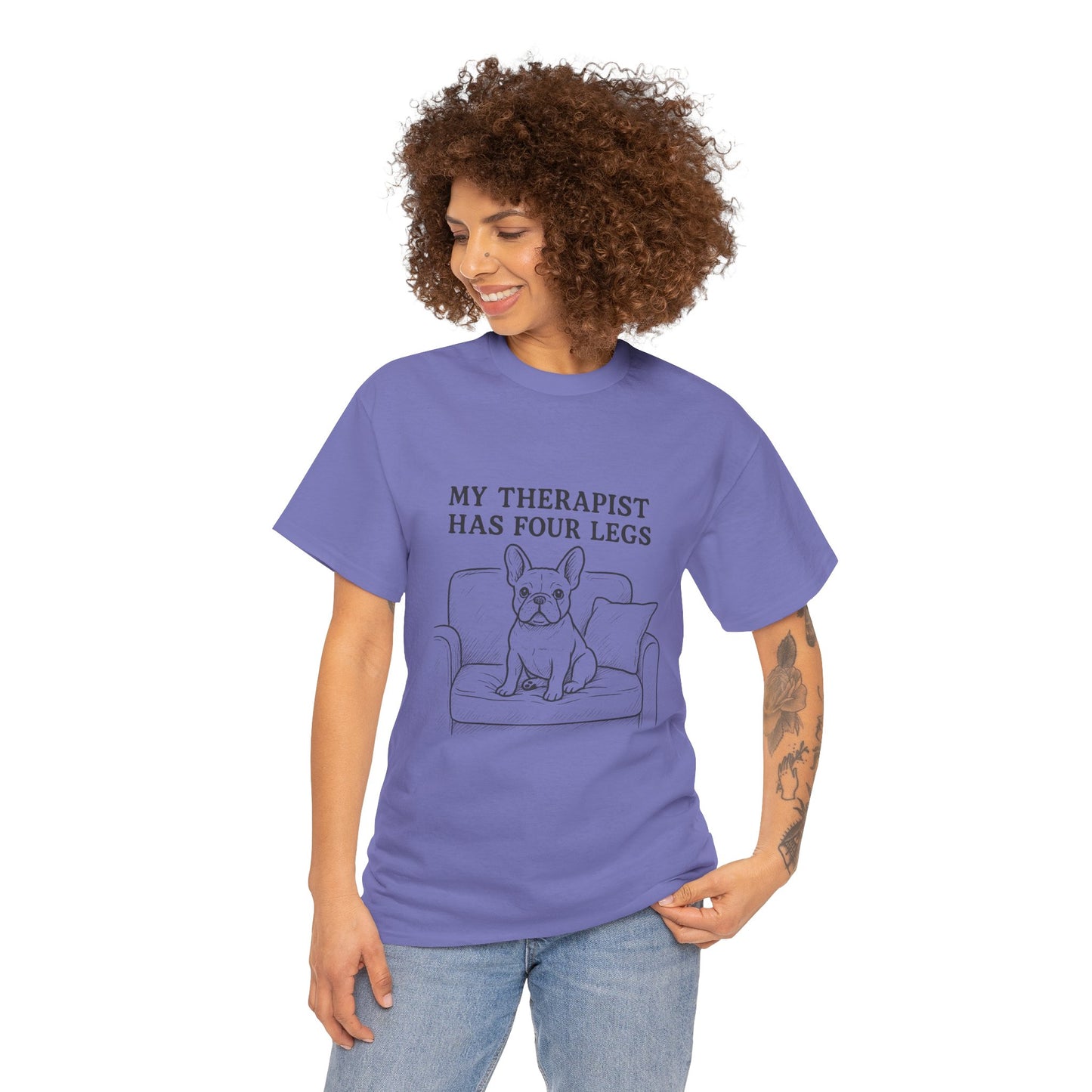 My Therapist Has Four Legs French Bulldog Shirt – Funny Dog Lover Tee, Frenchie Owner Gift, Mental Health Humor Shirt, Cute Pet Apparel