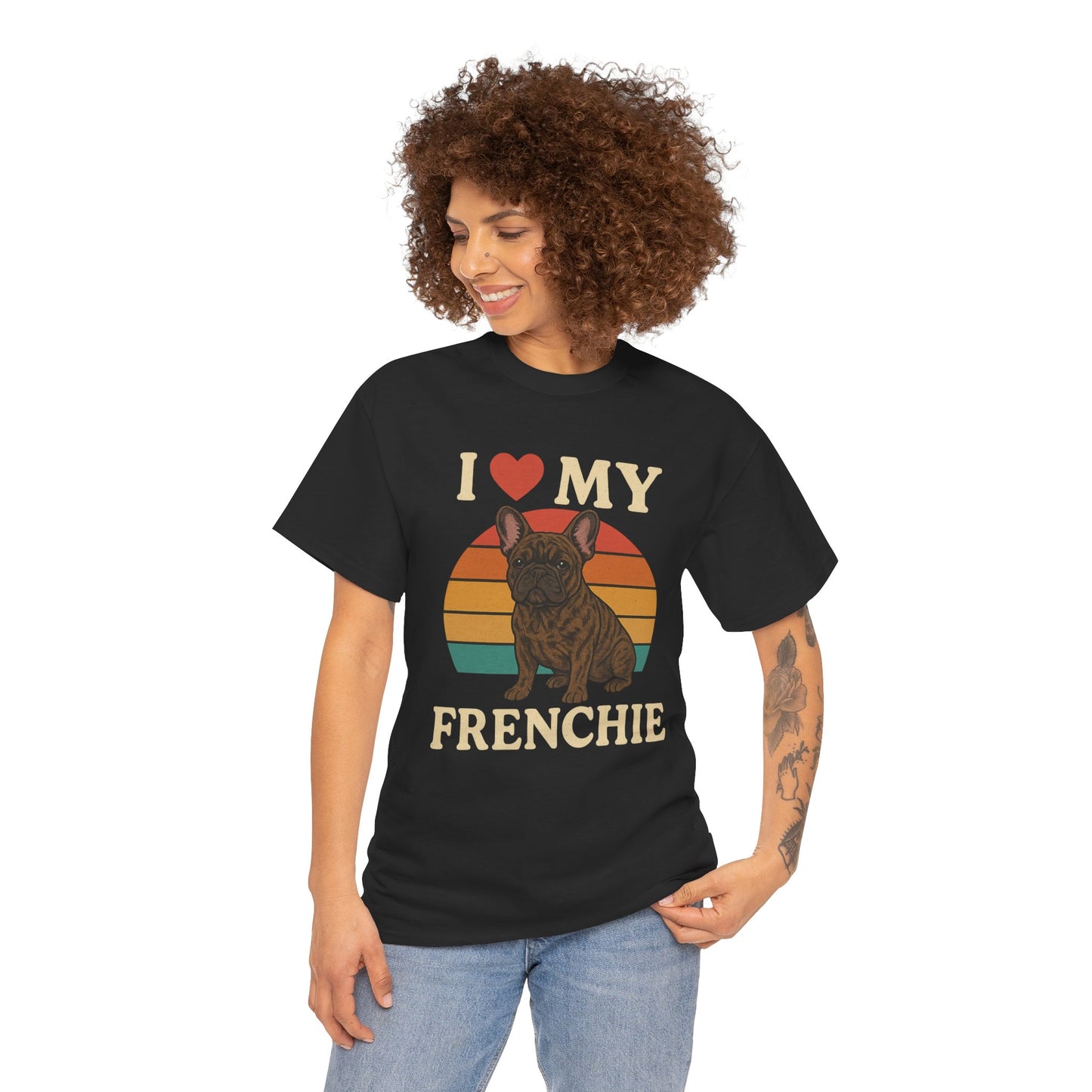 I Love My Frenchie T-Shirt | Retro French Bulldog Tee | Vintage Dog Lover Gift | Frenchie Mom & Dad Shirt | Brindle Bulldog Graphic Top