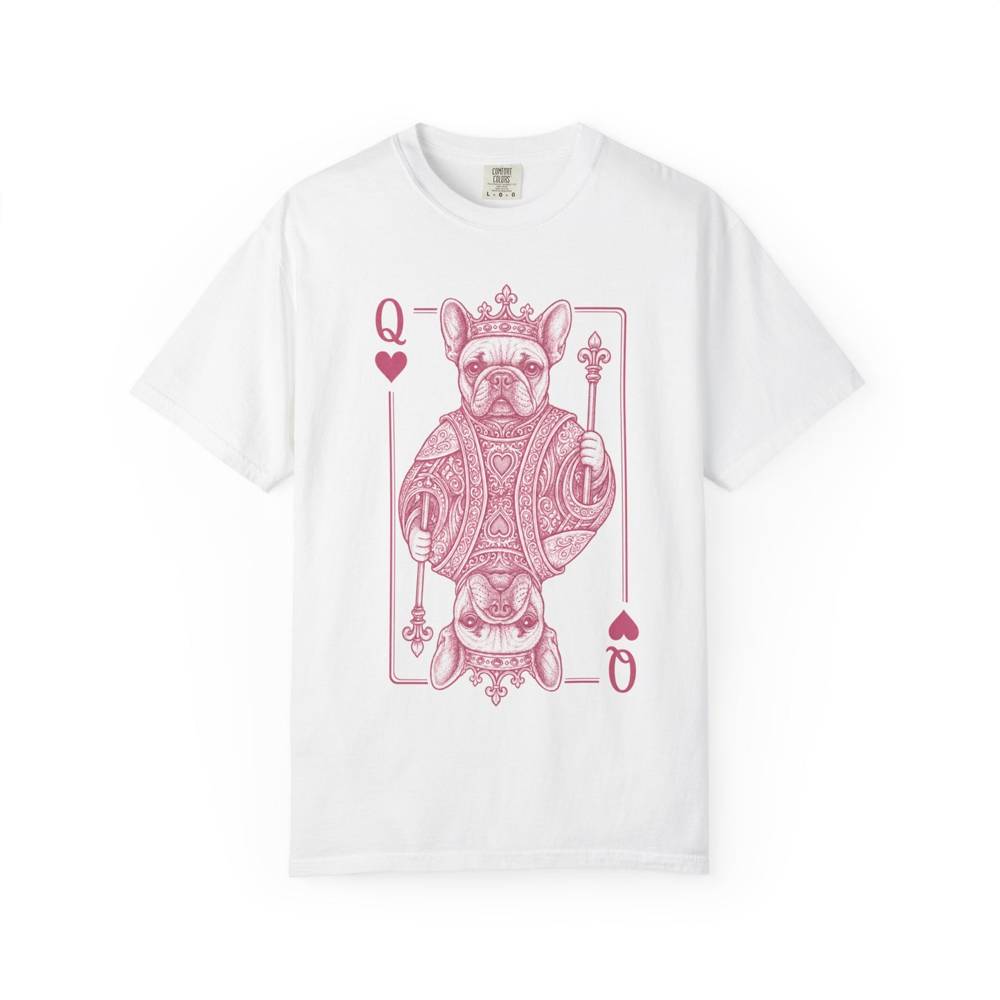 Queen of Hearts French Bulldog Shirt, Frenchie Queen Playing Card Tee, Dog Mom Gift, Cute French Bulldog Graphic Shirt, Royal Frenchie T-Shirt