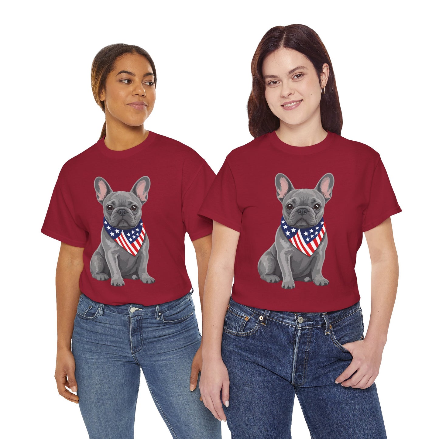 Patriotic French Bulldog Shirt, Blue Frenchie American Flag Bandana Tee, Fourth of July Dog Lover Shirt, USA French Bulldog Gift