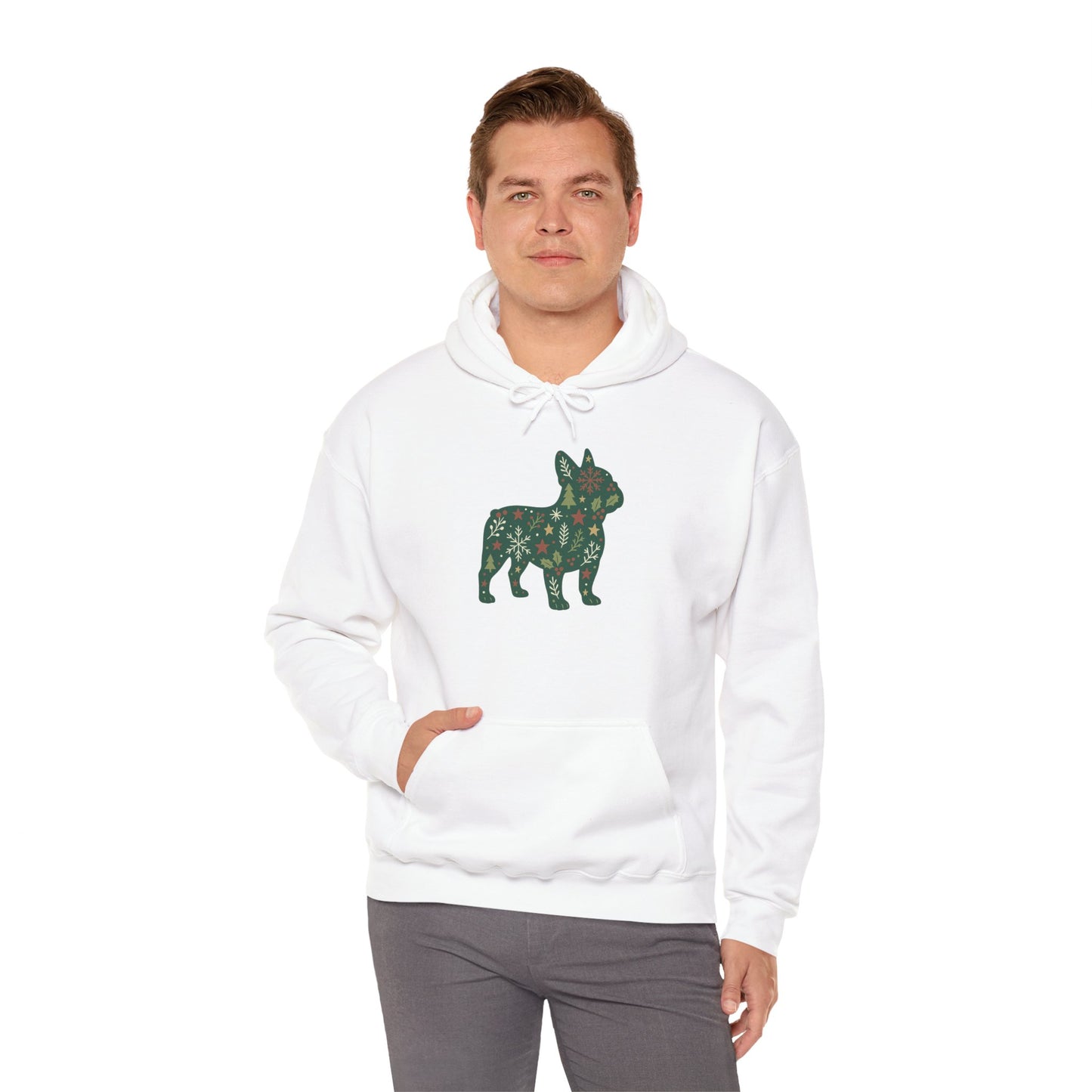 Christmas Frenchie Hoodie | Holiday French Bulldog Sweatshirt | Cute Dog Mom Gift | Frenchie Lover Xmas Hoodie | Winter Dog Silhouette Pullover
