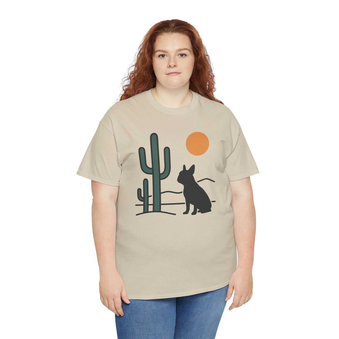 Desert Frenchie T-Shirt | Minimalist Cactus Dog Tee | French Bulldog Desert Sunset Shirt | Pet Lover Gift | Modern Graphic Dog Mom Tee