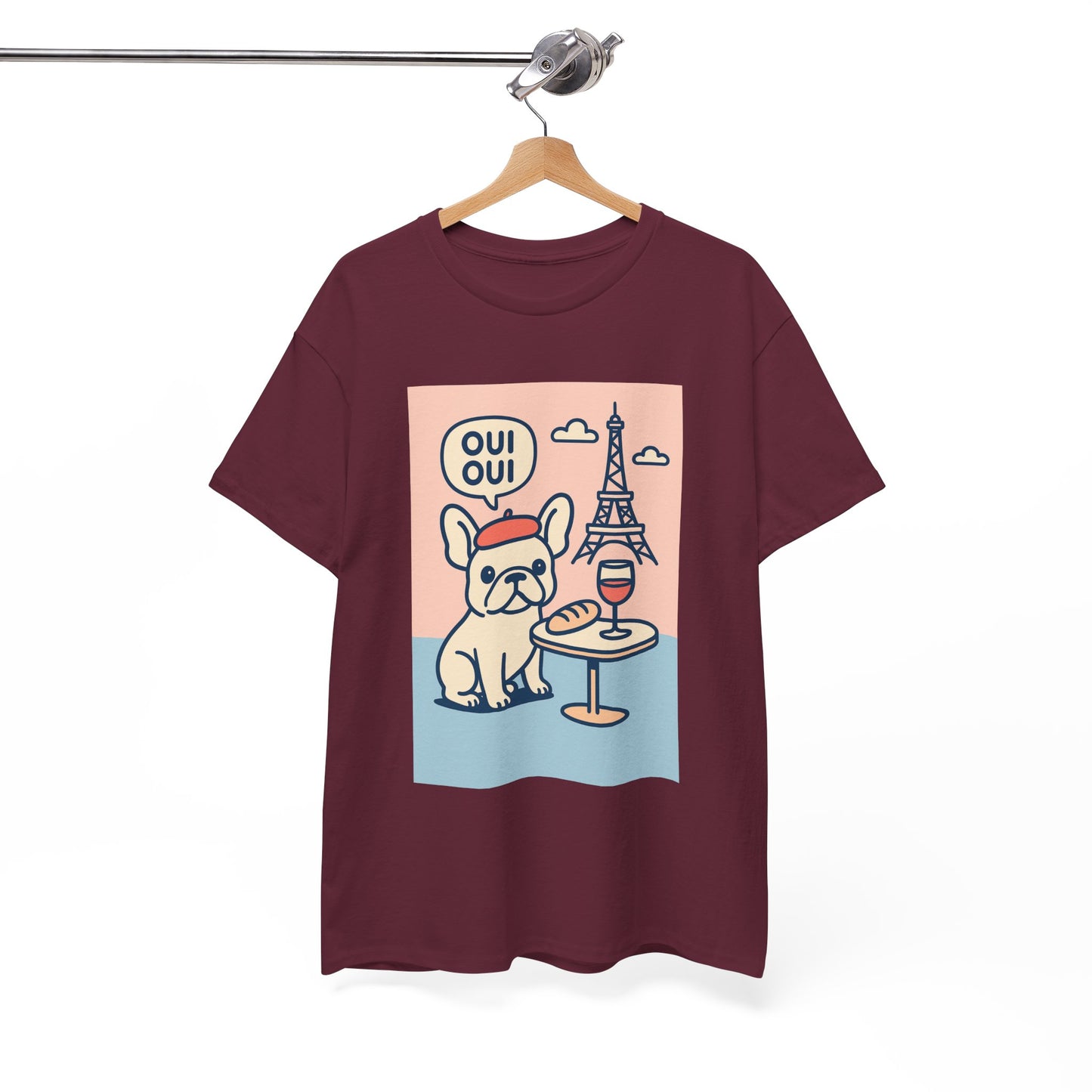 Oui Oui Frenchie Paris T-Shirt – Cute French Bulldog Café Tee, Paris Dog Lover Shirt, Beret & Baguette Graphic, French Bulldog Gift for Women & Men