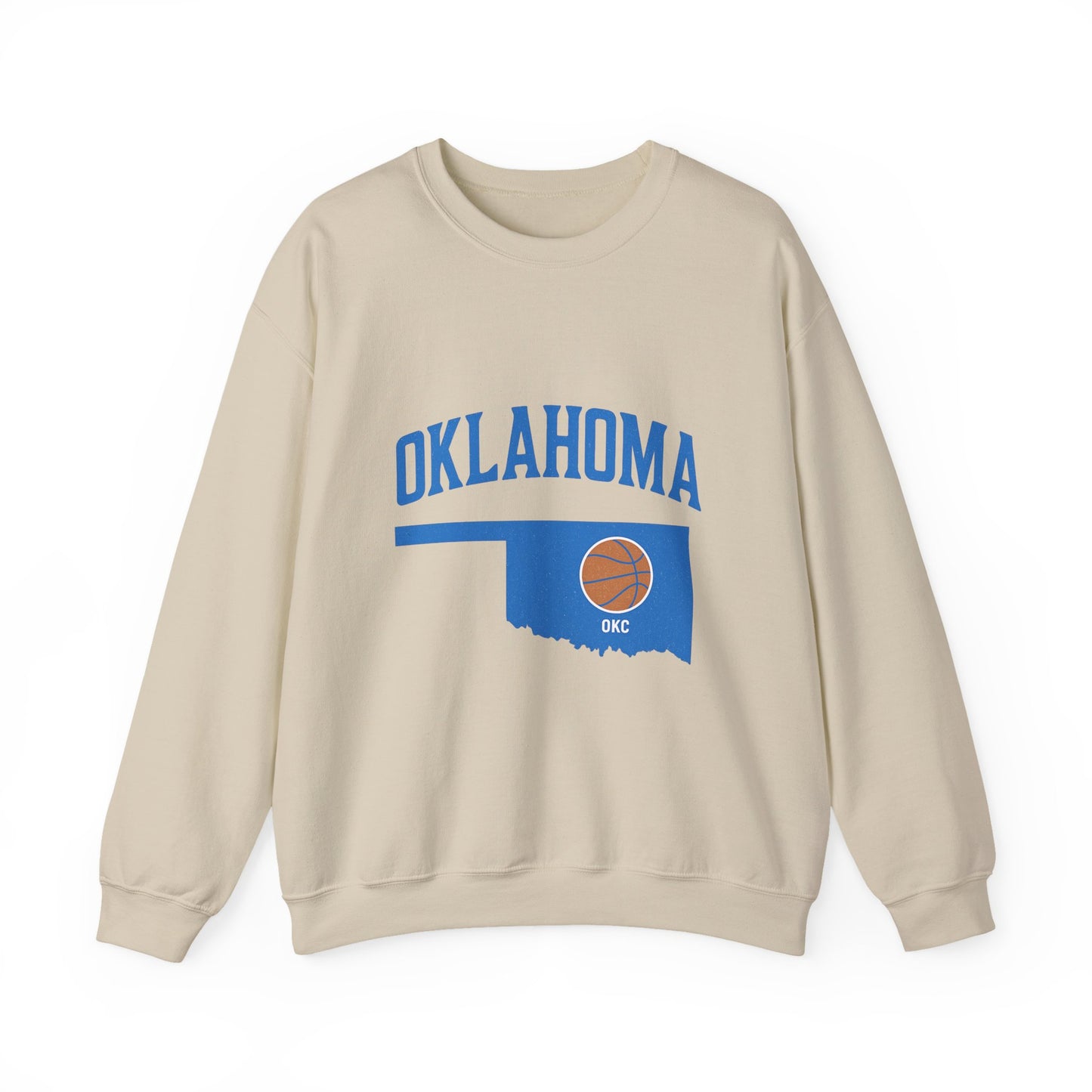 Oklahoma Basketball Sweatshirt | OKC State Outline Pullover | Blue and Orange Game Day Crewneck | Retro Oklahoma Sports Sweater