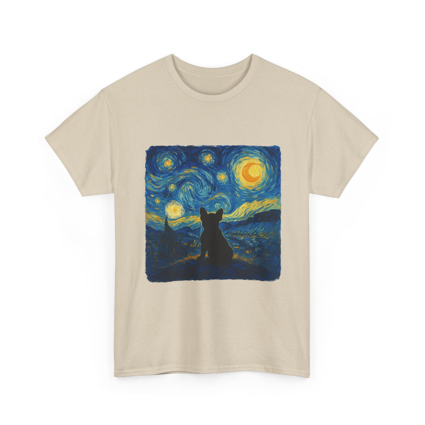 Starry Night Frenchie T-Shirt – Van Gogh Inspired French Bulldog Tee, Artistic Dog Lover Shirt, Unique Gift for Pet Moms & Dads