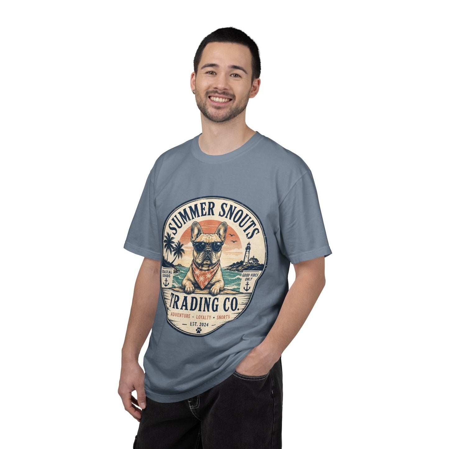 Summer Snouts Trading Co. T-Shirt — Vintage Beach French Bulldog Graphic Tee