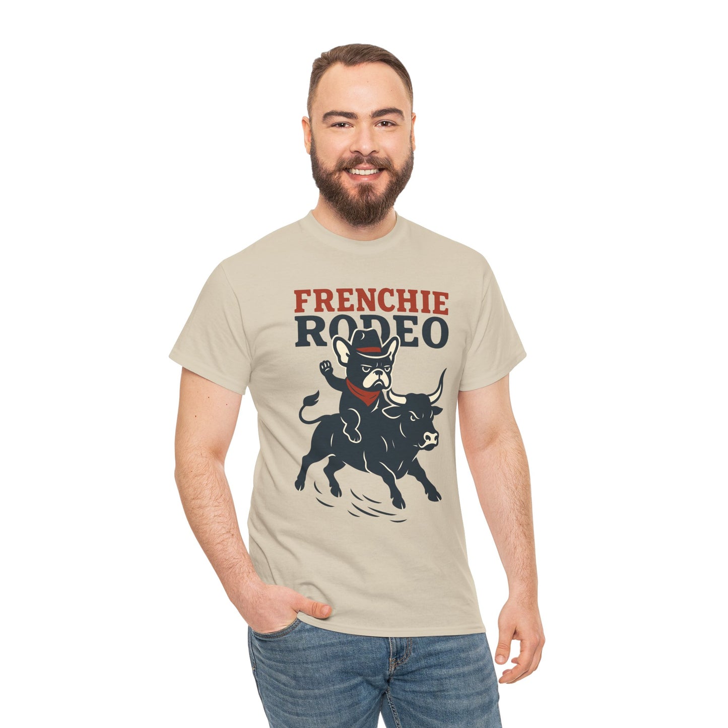 Frenchie Rodeo T-Shirt | Cowboy French Bulldog Graphic Tee | Funny Western Dog Lover Shirt | Frenchie Bull Rider Gift | Rodeo Style Tee