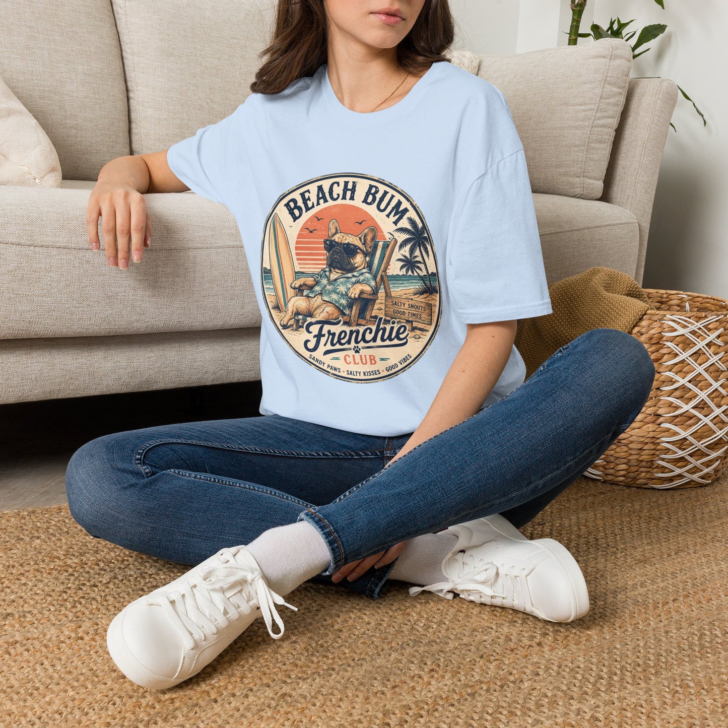 Beach Bum French Bulldog Shirt, Frenchie Beach Club Tee, Summer Frenchie Shirt, Dog Mom Beach Shirt, Coastal French Bulldog Graphic Tee