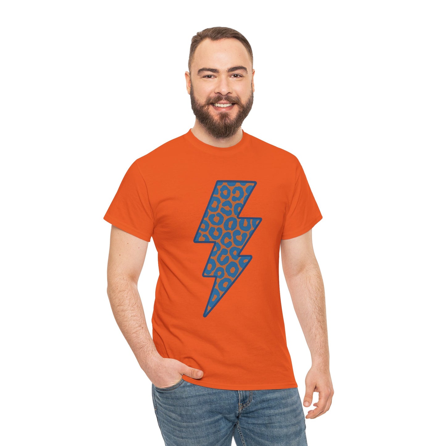 Blue Leopard Lightning Bolt T-Shirt | OKC Thunder Inspired Shirt | Orange & Blue Game Day Tee | Retro Lightning Graphic