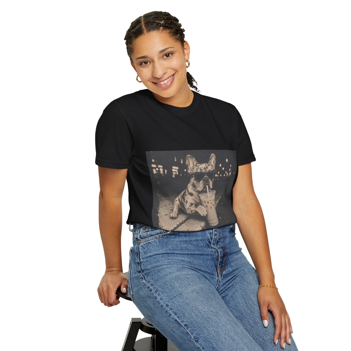Funny Coffee French Bulldog Shirt, Iced Coffee Frenchie Tee, Vintage French Bulldog Coffee Lover Shirt, Dog Mom Gift, Cafe Frenchie Shirt