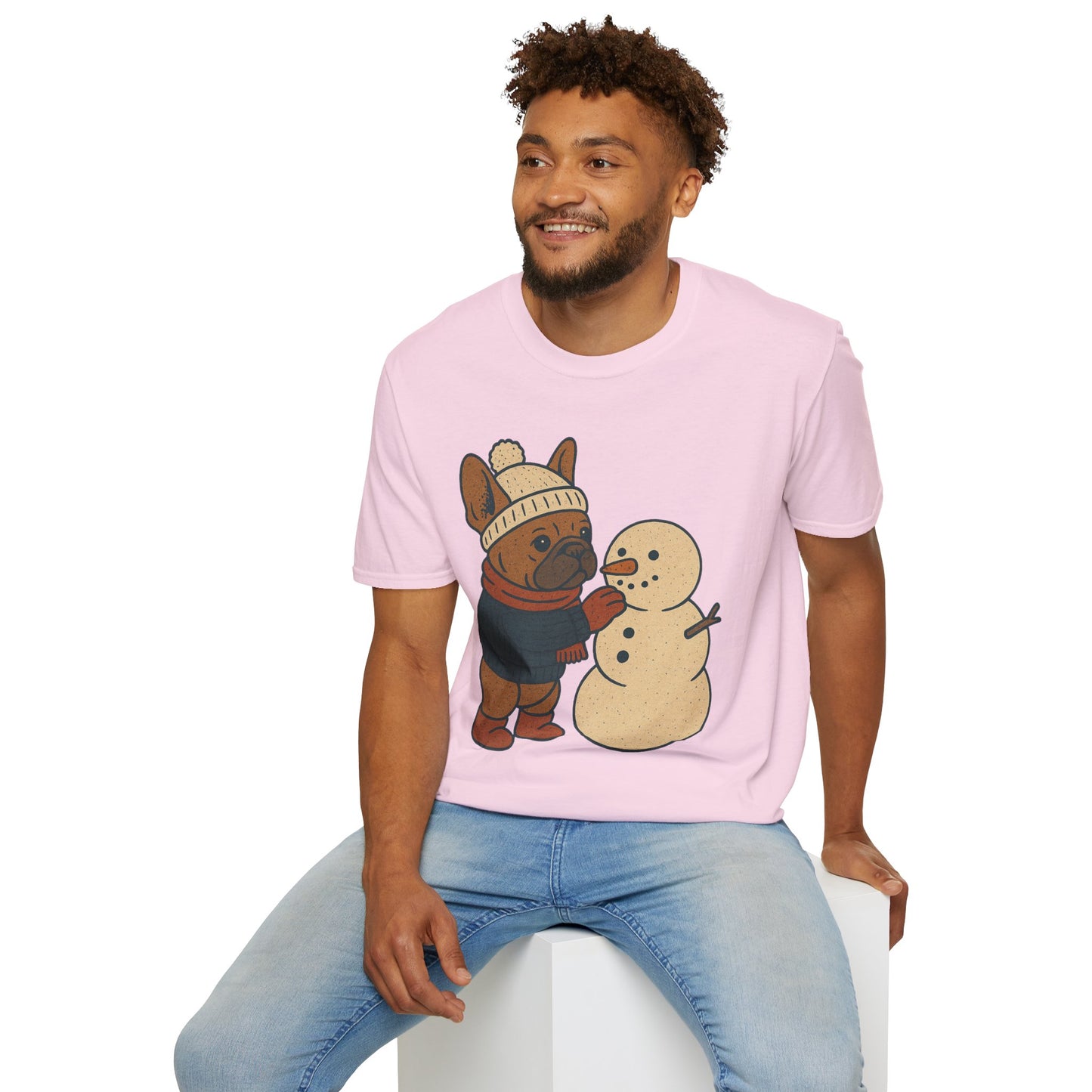 French Bulldog Snowman T-Shirt • Cute Winter Frenchie Tee • Holiday Dog Lover Shirt • Christmas Pup Graphic • Cozy Winter Pet Lover Gift
