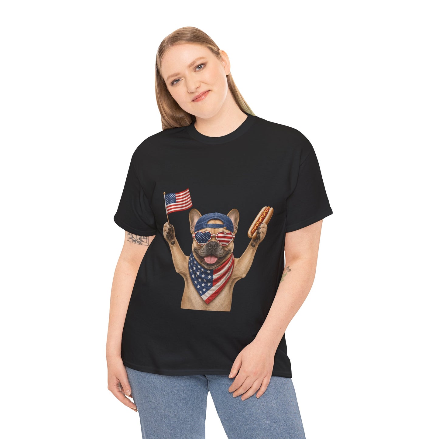 Patriotic French Bulldog Shirt, Funny Frenchie 4th of July Tee, American Flag Dog Shirt, Hot Dog French Bulldog Gift, USA Dog Lover Shirt