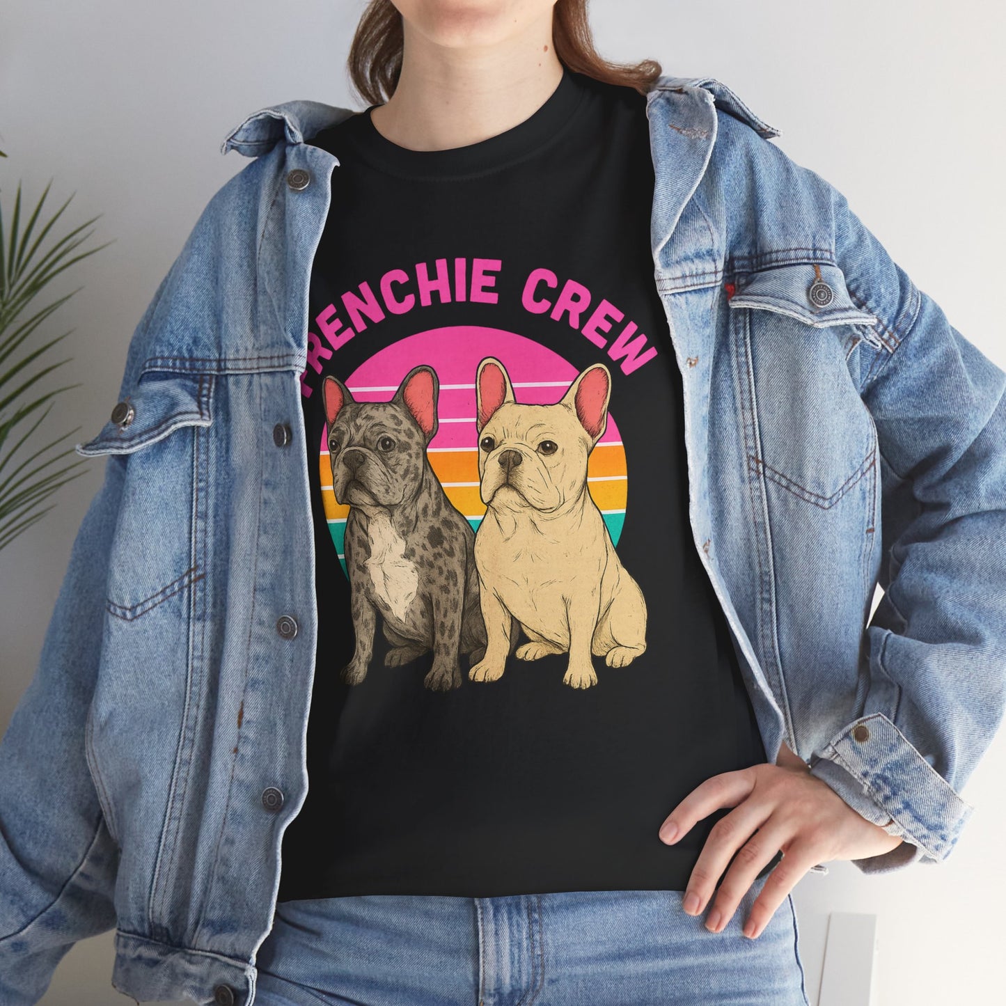 Frenchie Crew T-Shirt | Retro French Bulldog Tee | Merle & Cream Frenchie Dog Lover Shirt | Cute Gift for Frenchie Moms & Dads