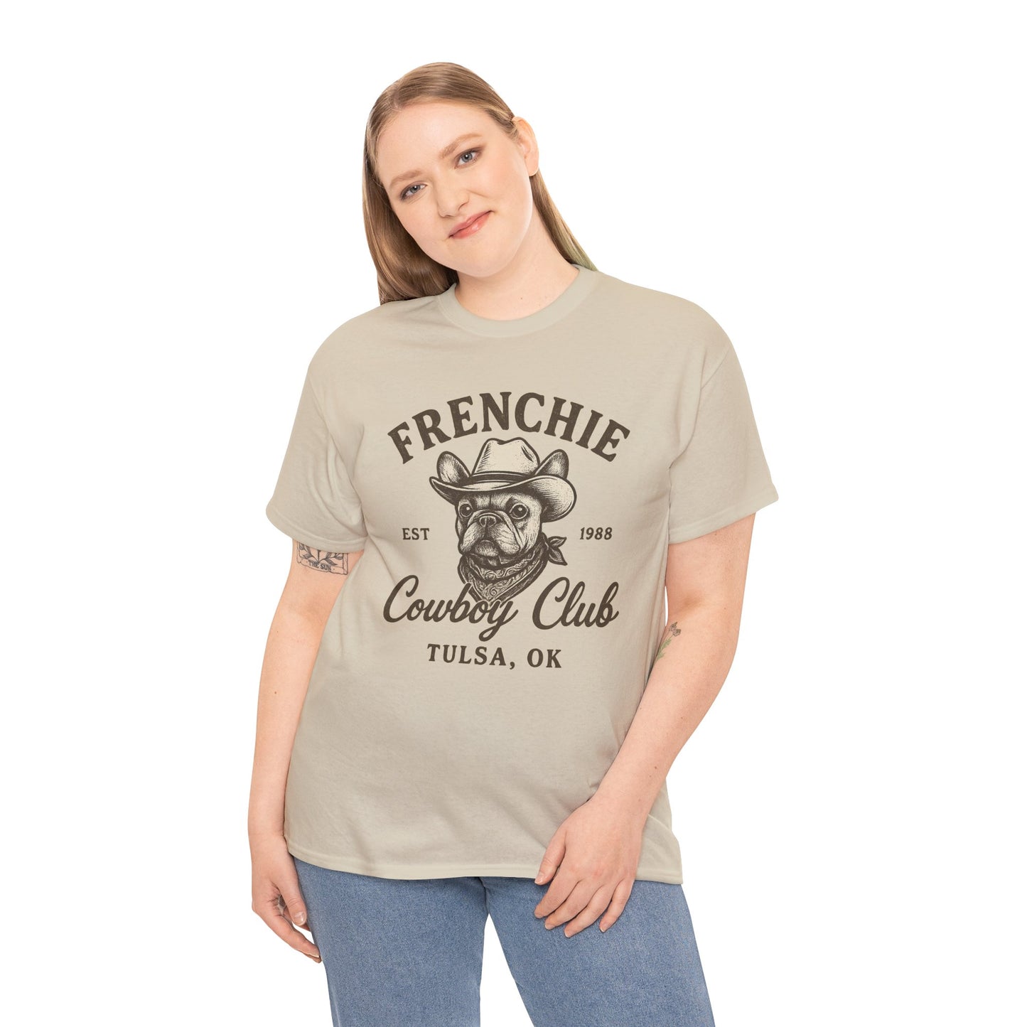 Frenchie Cowboy Club T-Shirt | Western French Bulldog Tee | Tulsa Oklahoma Dog Lover Shirt | Vintage Cowboy Graphic | Country Pet Gift