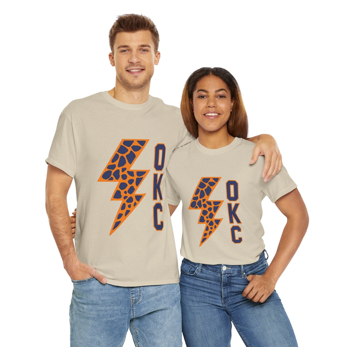 OKC Leopard Lightning Bolt T-Shirt | Oklahoma City Basketball | Blue & Orange Game Day Tee