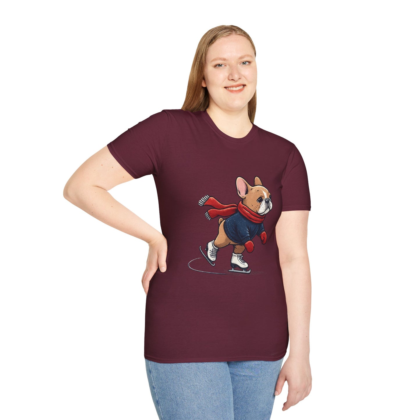 French Bulldog Ice Skating Shirt – Cute Winter Frenchie Tee, Holiday Dog Lover Gift, Skating Frenchie T-Shirt, Cozy Winter Puppy Graphic Tee