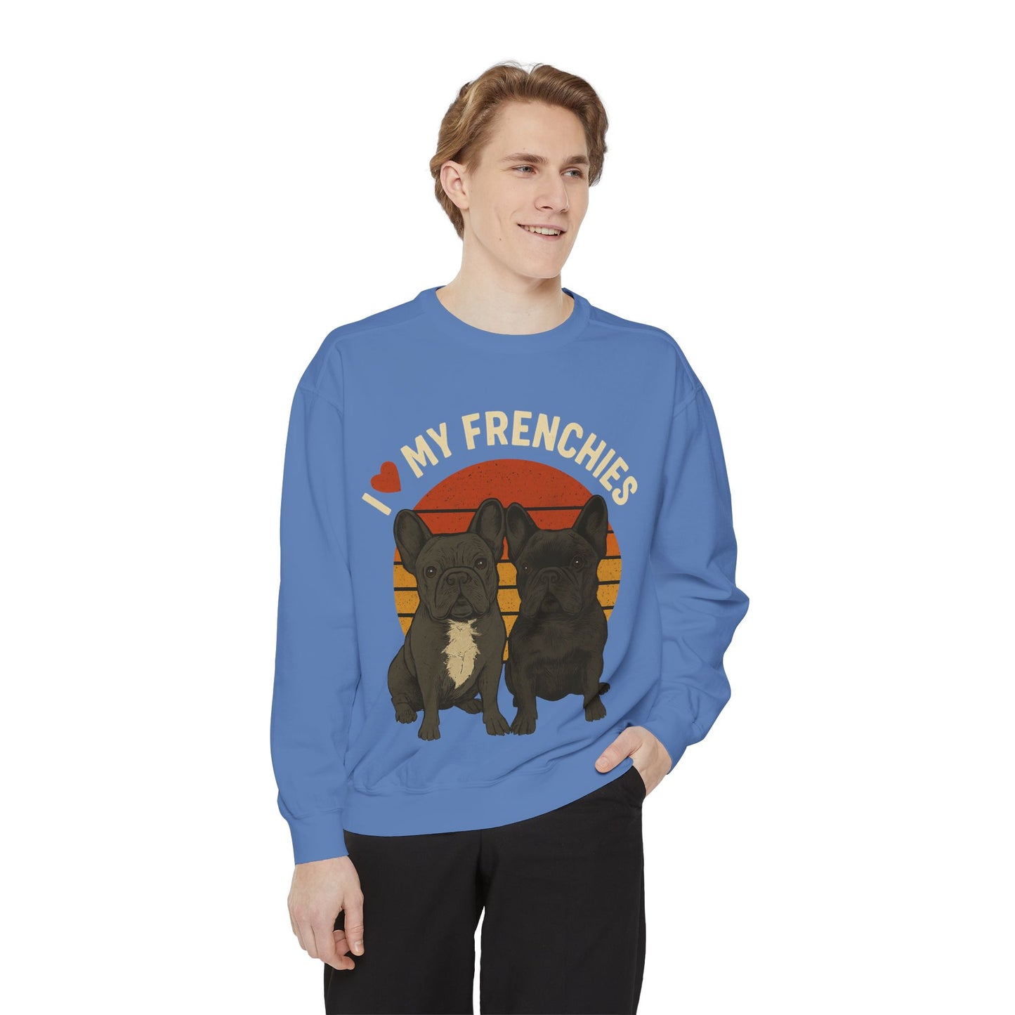 I Love My Frenchies Sweatshirt | Retro French Bulldog Pullover | Vintage Dog Mom Crewneck | Cozy Frenchie Lover Sweater
