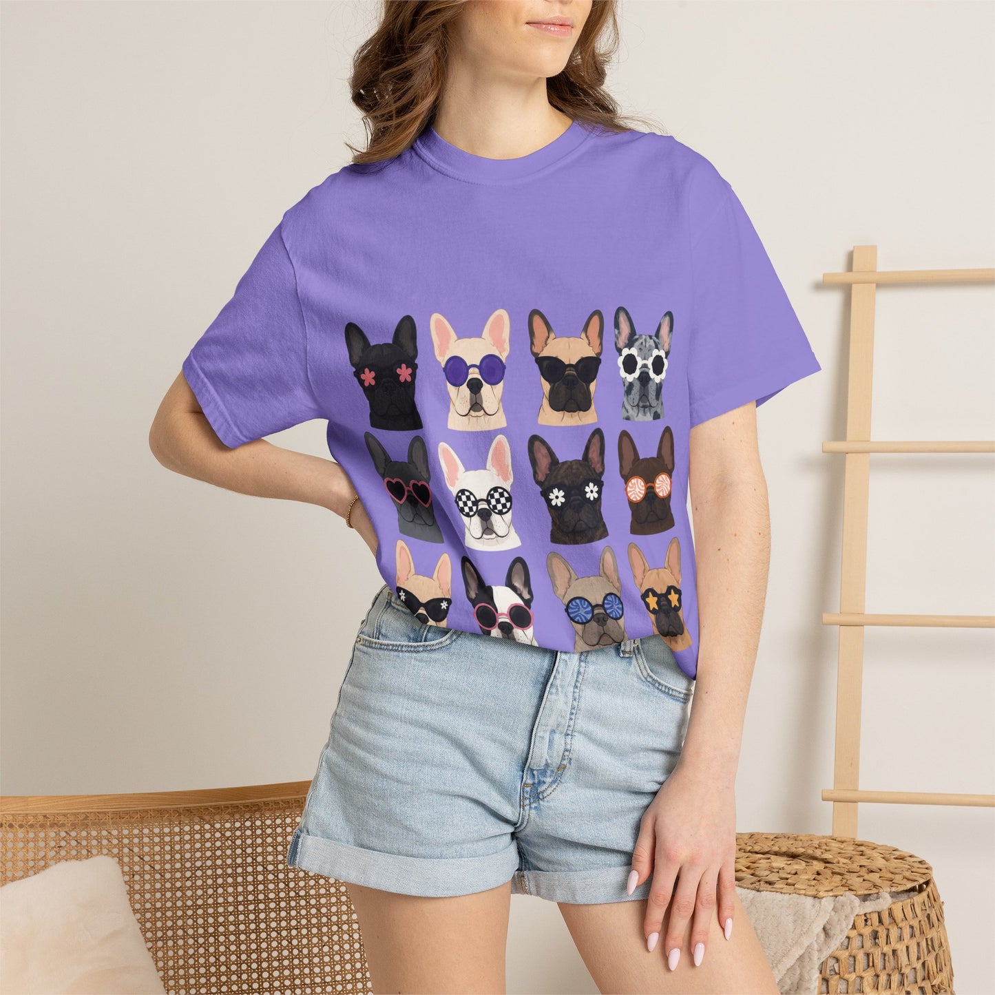 French Bulldog Sunglasses Shirt, Frenchie Faces Tee, Cute French Bulldog Shirt, Colorful Frenchie Dog Lover Gift, Dog Mom Graphic Tee