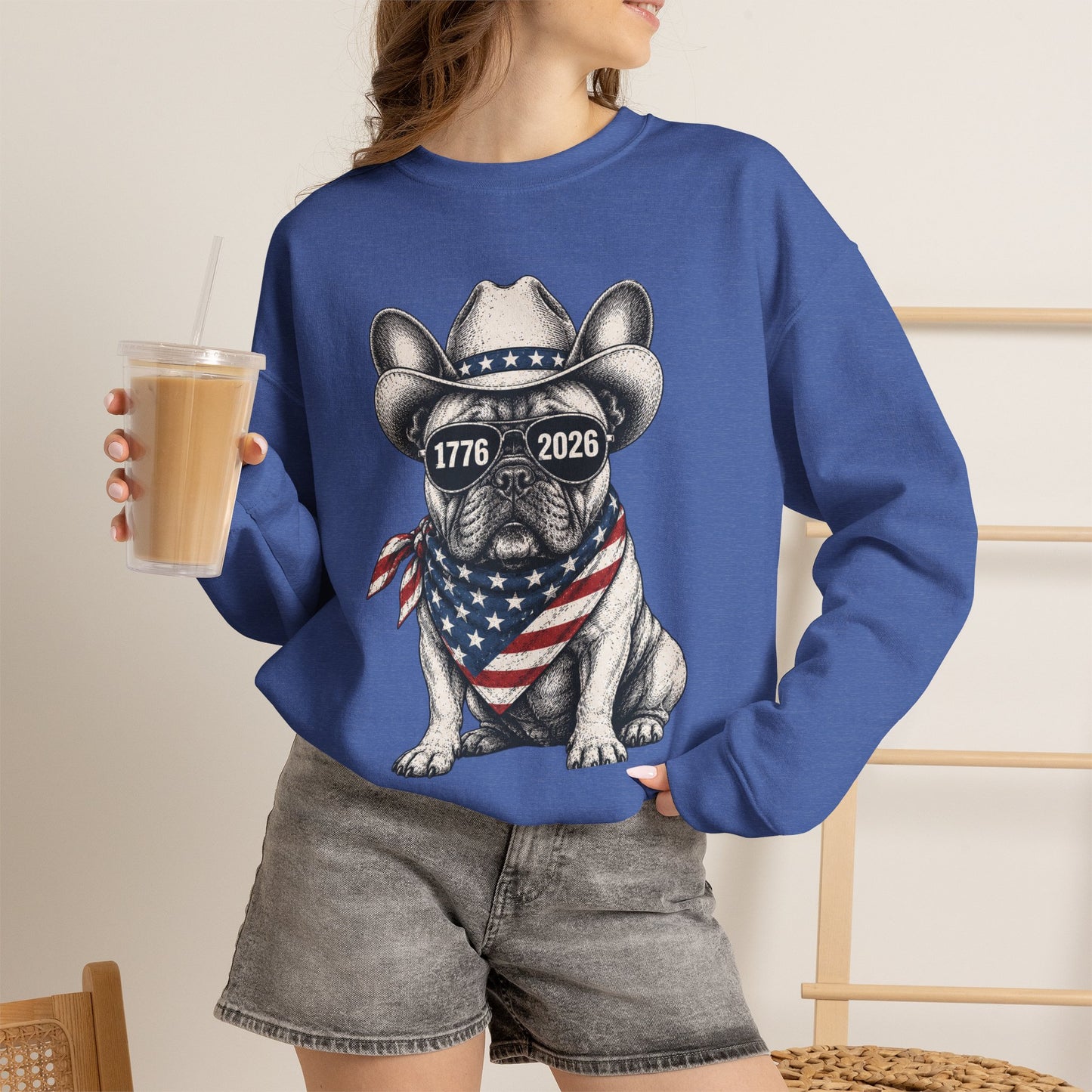 America 250 French Bulldog Sweatshirt, Patriotic Frenchie Crewneck, 1776 2026 USA Anniversary Sweatshirt, Fourth of July Dog Lover Gift