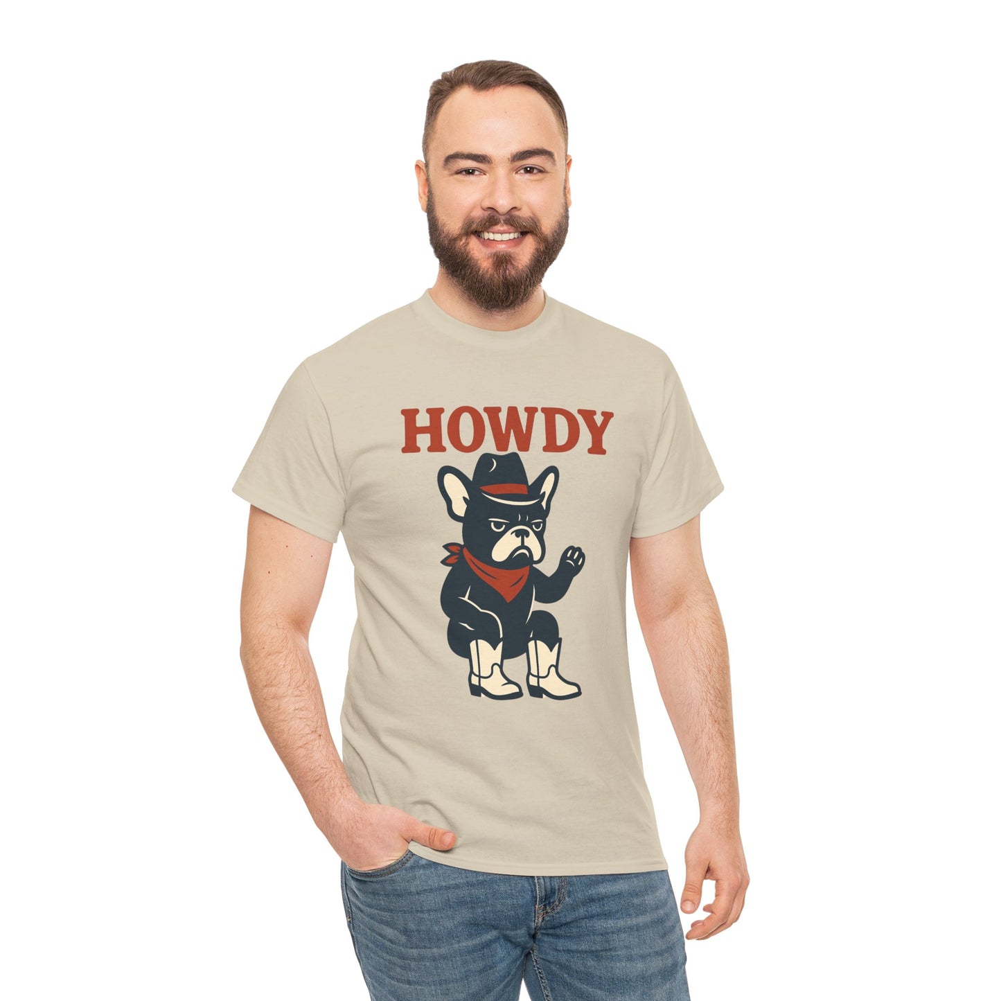Howdy Frenchie T-Shirt | Cowboy French Bulldog Tee | Western Dog Lover Shirt | Cute Rodeo Pet Gift | Funny Frenchie Cowboy Graphic Tee