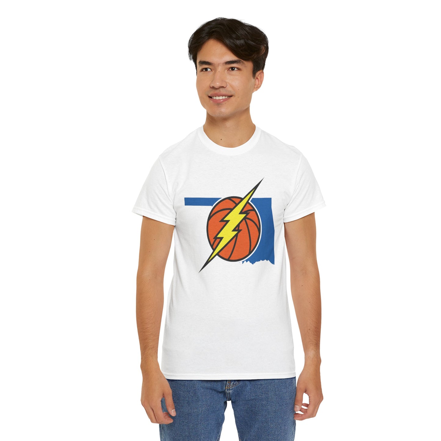 Oklahoma Lightning Basketball T-Shirt | OKC Basketball Inspired Shirt | Blue & Orange Game Day Tee | Oklahoma State Outline Graphic