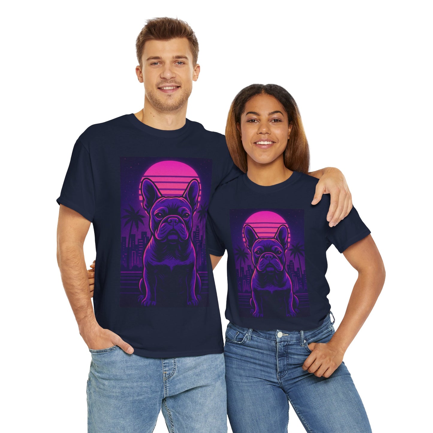 Vaporwave French Bulldog T-Shirt | Retro Neon Dog Tee | 80s Aesthetic Frenchie Shirt | Synthwave Graphic Tee | Cool Gift for Pet Lovers