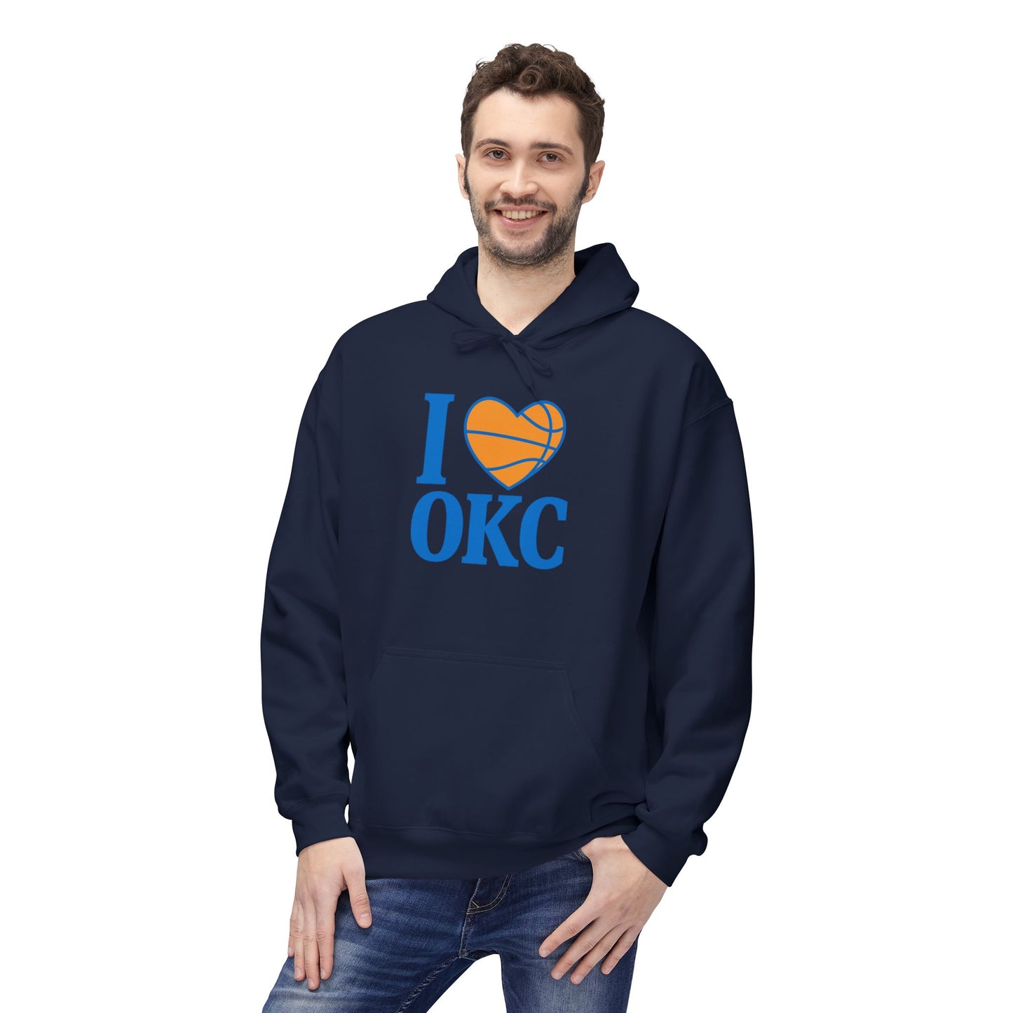 I Love OKC Basketball Hoodie | Oklahoma City Fan Pullover | Blue & Orange Game Day Sweatshirt
