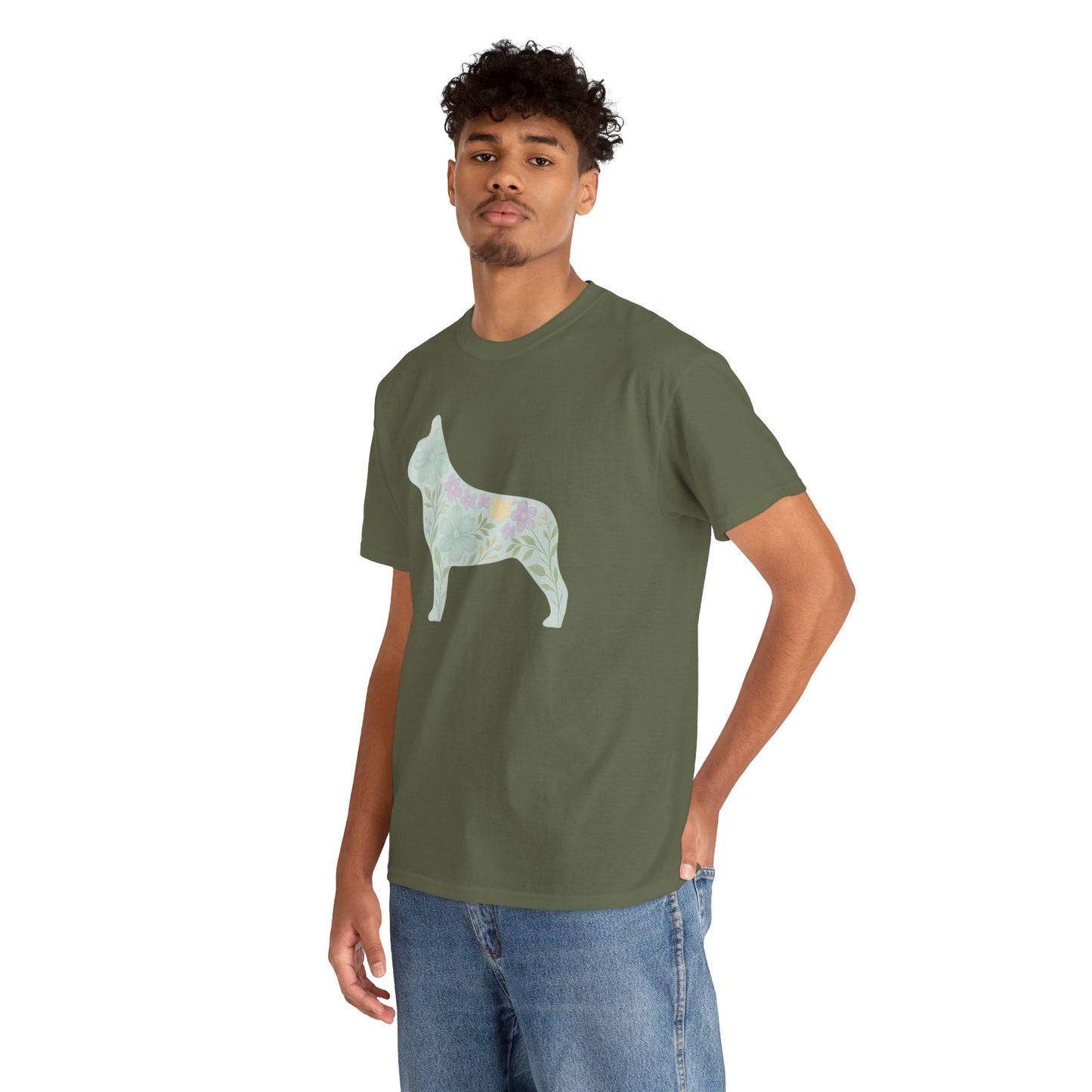 Floral French Bulldog T-Shirt | Pastel Dog Lover Tee | Soft Floral Frenchie Silhouette Shirt | Cute Gift for French Bulldog Moms