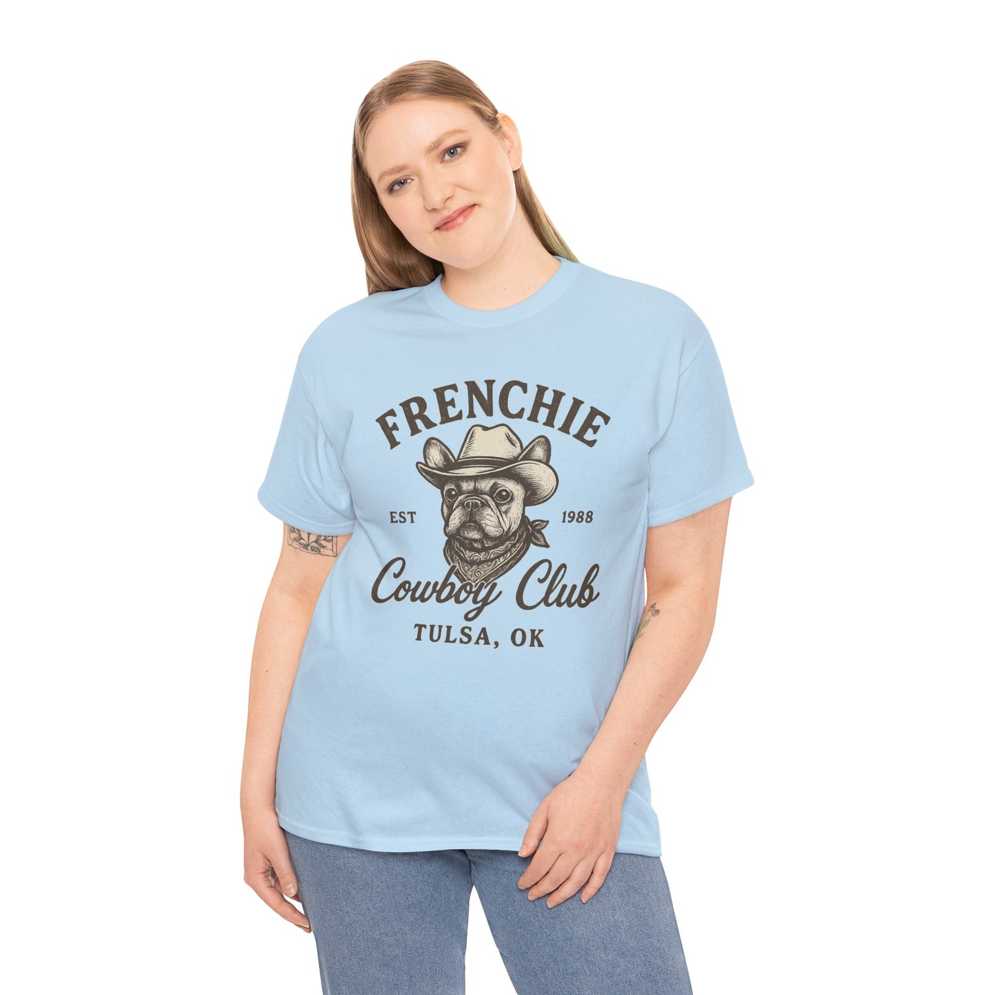 Frenchie Cowboy Club T-Shirt | Western French Bulldog Tee | Tulsa Oklahoma Dog Lover Shirt | Vintage Cowboy Graphic | Country Pet Gift