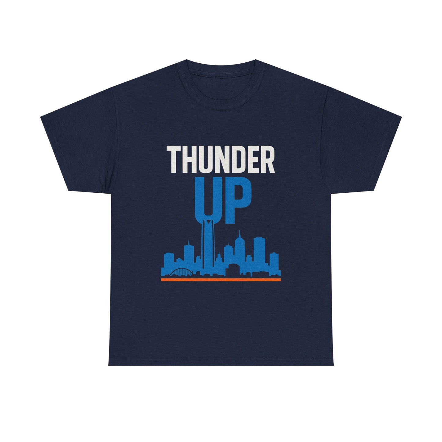 Thunder Up Oklahoma City Skyline Shirt – OKC Basketball Fan Tee, Blue & Orange City Skyline Graphic, Oklahoma Hoops Spirit Wear, Game Day T-Shirt