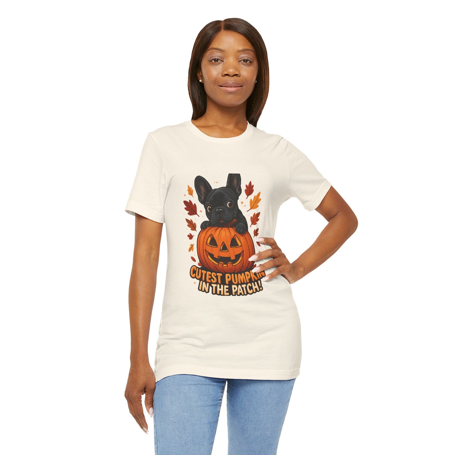 Cutest Pumpkin in the Patch Frenchie T-Shirt | Halloween Dog Lover Tee | Fall French Bulldog Shirt | Cute Pumpkin Patch Graphic Tee