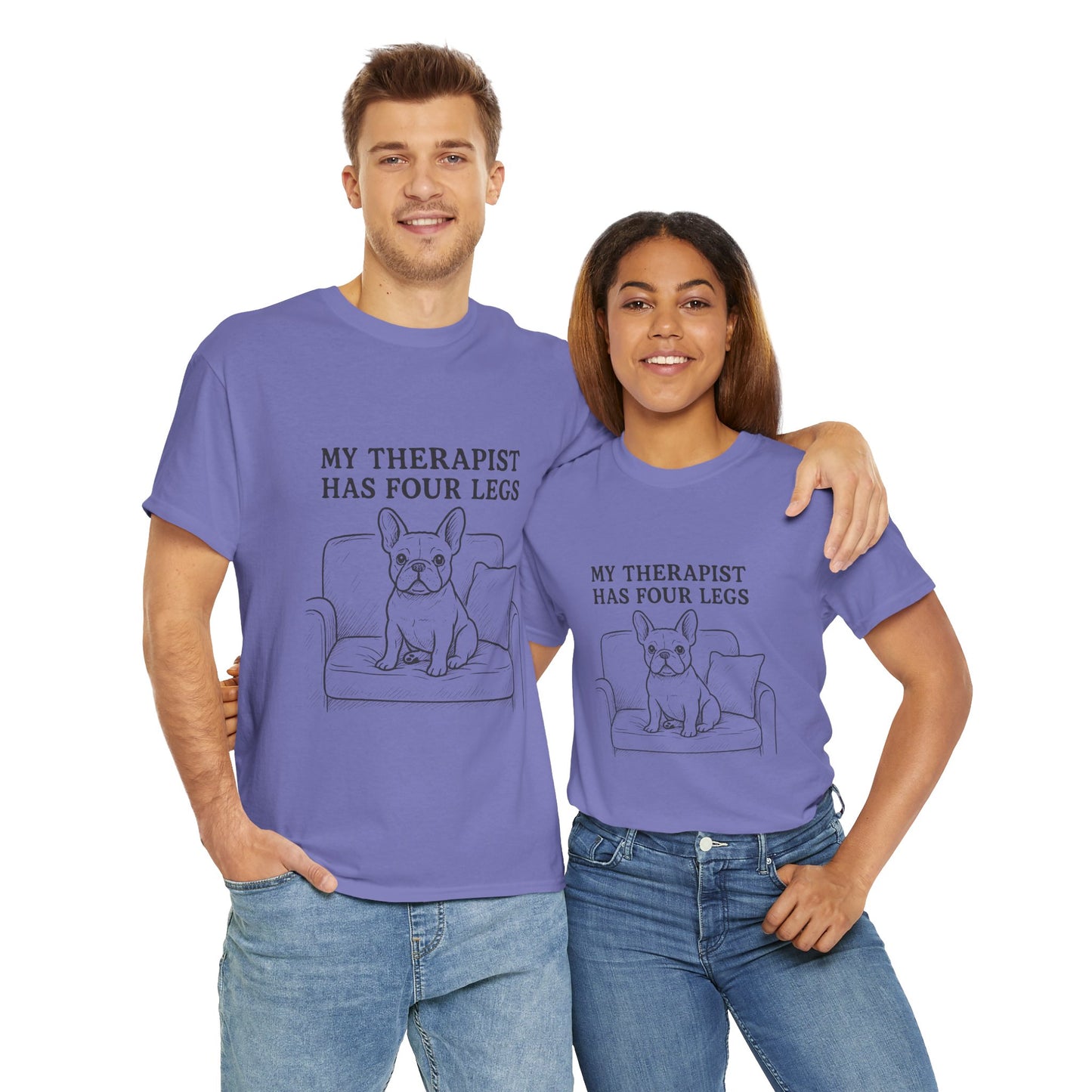 My Therapist Has Four Legs French Bulldog Shirt – Funny Dog Lover Tee, Frenchie Owner Gift, Mental Health Humor Shirt, Cute Pet Apparel