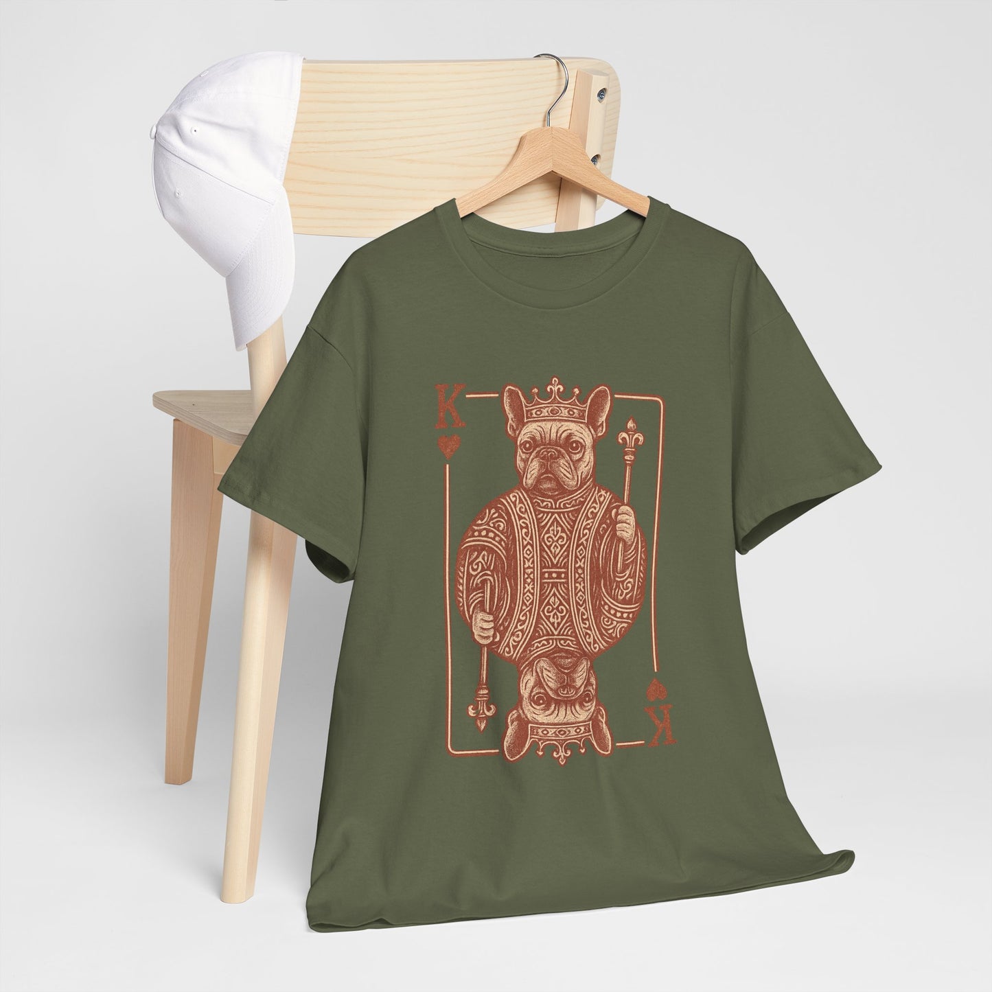 King French Bulldog Shirt, Frenchie Playing Card Tee, Royal Frenchie T-Shirt, Vintage French Bulldog Graphic Shirt, Dog Lover Gift, King of Hearts Frenchie Tee