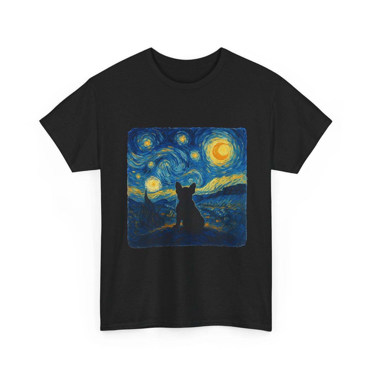 Starry Night Frenchie T-Shirt – Van Gogh Inspired French Bulldog Tee, Artistic Dog Lover Shirt, Unique Gift for Pet Moms & Dads