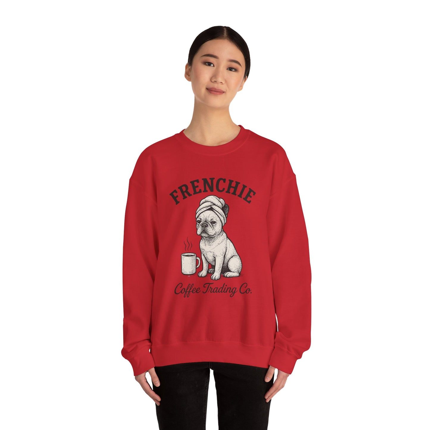 Frenchie Coffee Trading Co. Sweatshirt – Cozy French Bulldog Coffee Lover Crewneck, Vintage Café Dog Sweater, Cute Pet Gift