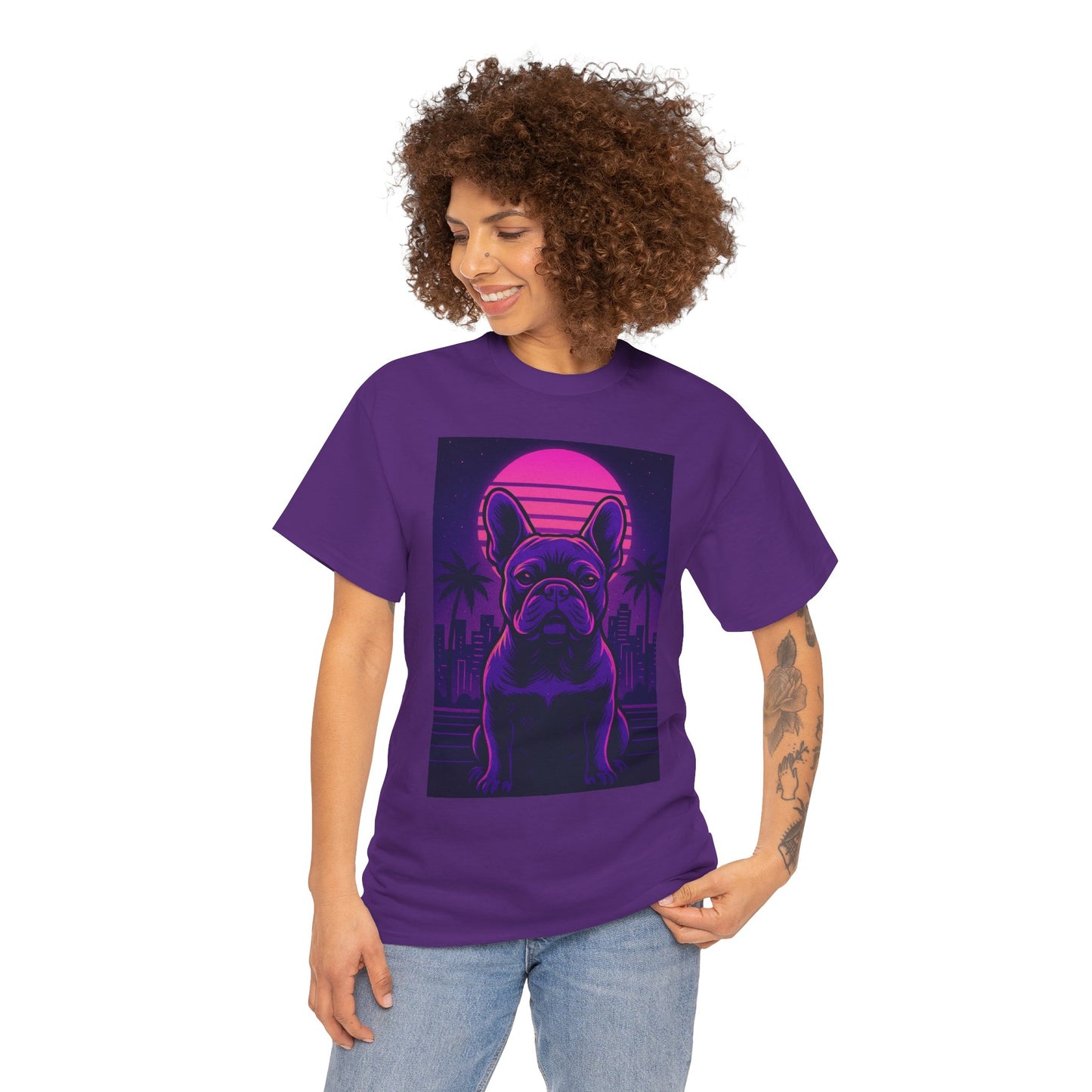 Vaporwave French Bulldog T-Shirt | Retro Neon Dog Tee | 80s Aesthetic Frenchie Shirt | Synthwave Graphic Tee | Cool Gift for Pet Lovers