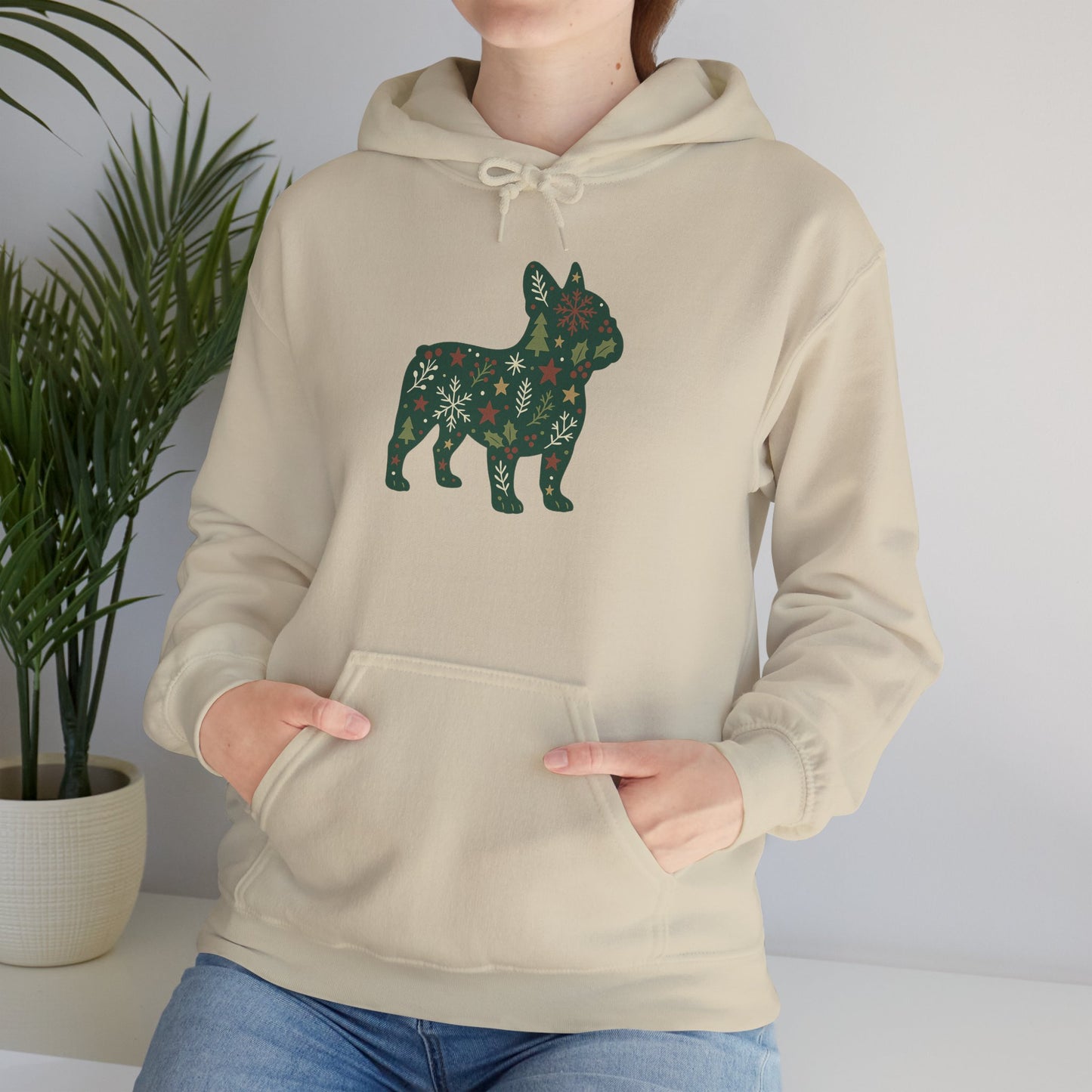Christmas Frenchie Hoodie | Holiday French Bulldog Sweatshirt | Cute Dog Mom Gift | Frenchie Lover Xmas Hoodie | Winter Dog Silhouette Pullover