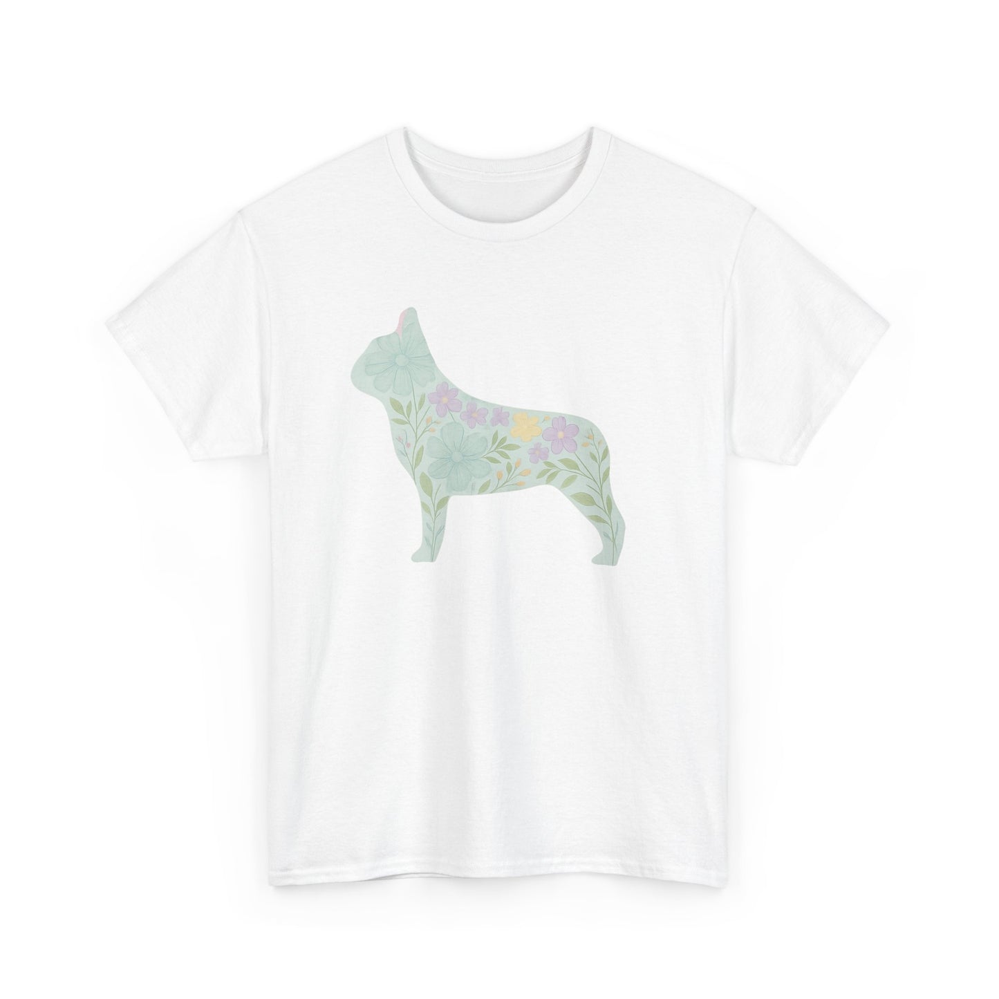 Floral French Bulldog T-Shirt | Pastel Dog Lover Tee | Soft Floral Frenchie Silhouette Shirt | Cute Gift for French Bulldog Moms