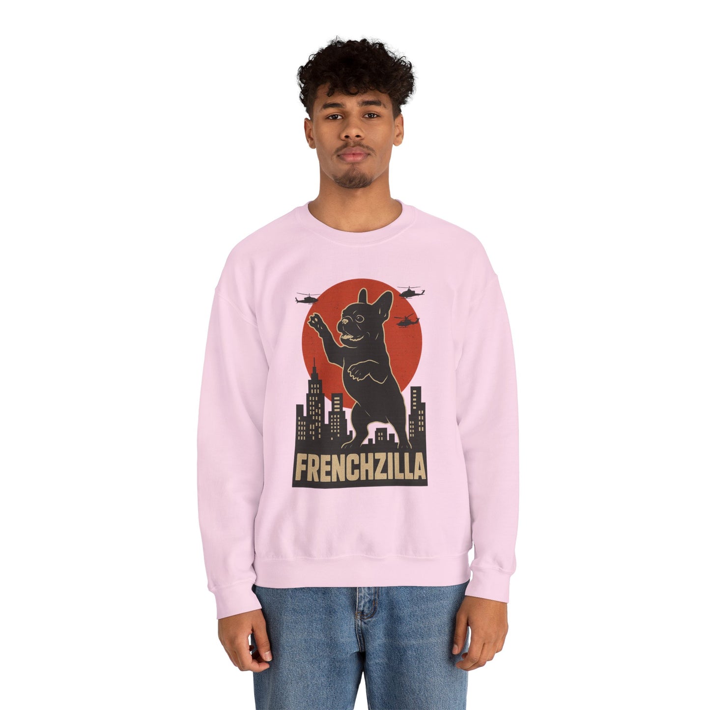 French Bulldogzilla Sweatshirt | Godzilla Inspired French Bulldog Graphic Tee | Retro Japanese Movie Style Dog Lover Shirt | Funny Frenchie Gift
