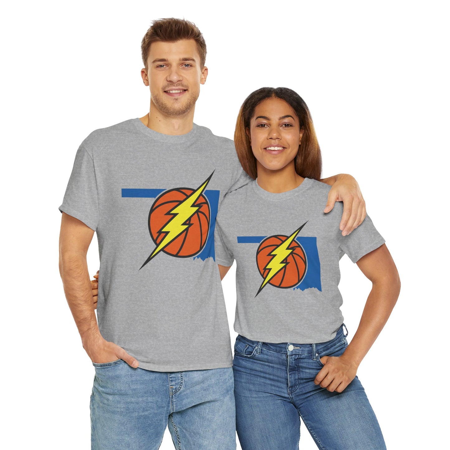 Oklahoma Lightning Basketball T-Shirt | OKC Basketball Inspired Shirt | Blue & Orange Game Day Tee | Oklahoma State Outline Graphic